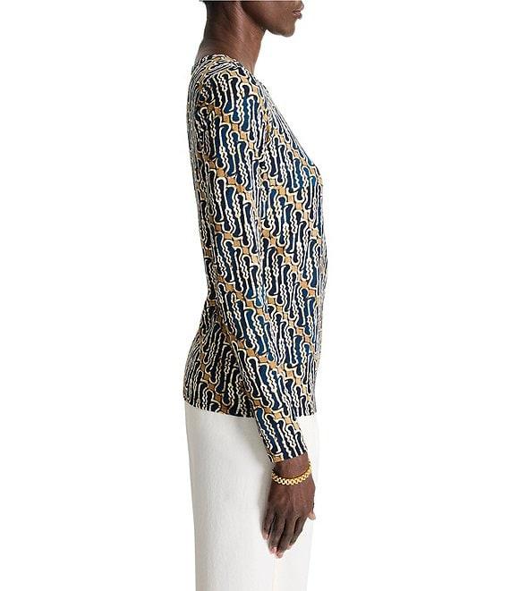 NIC + ZOE Vintage Batik Drape Round Neck Long Sleeve Top Product Image