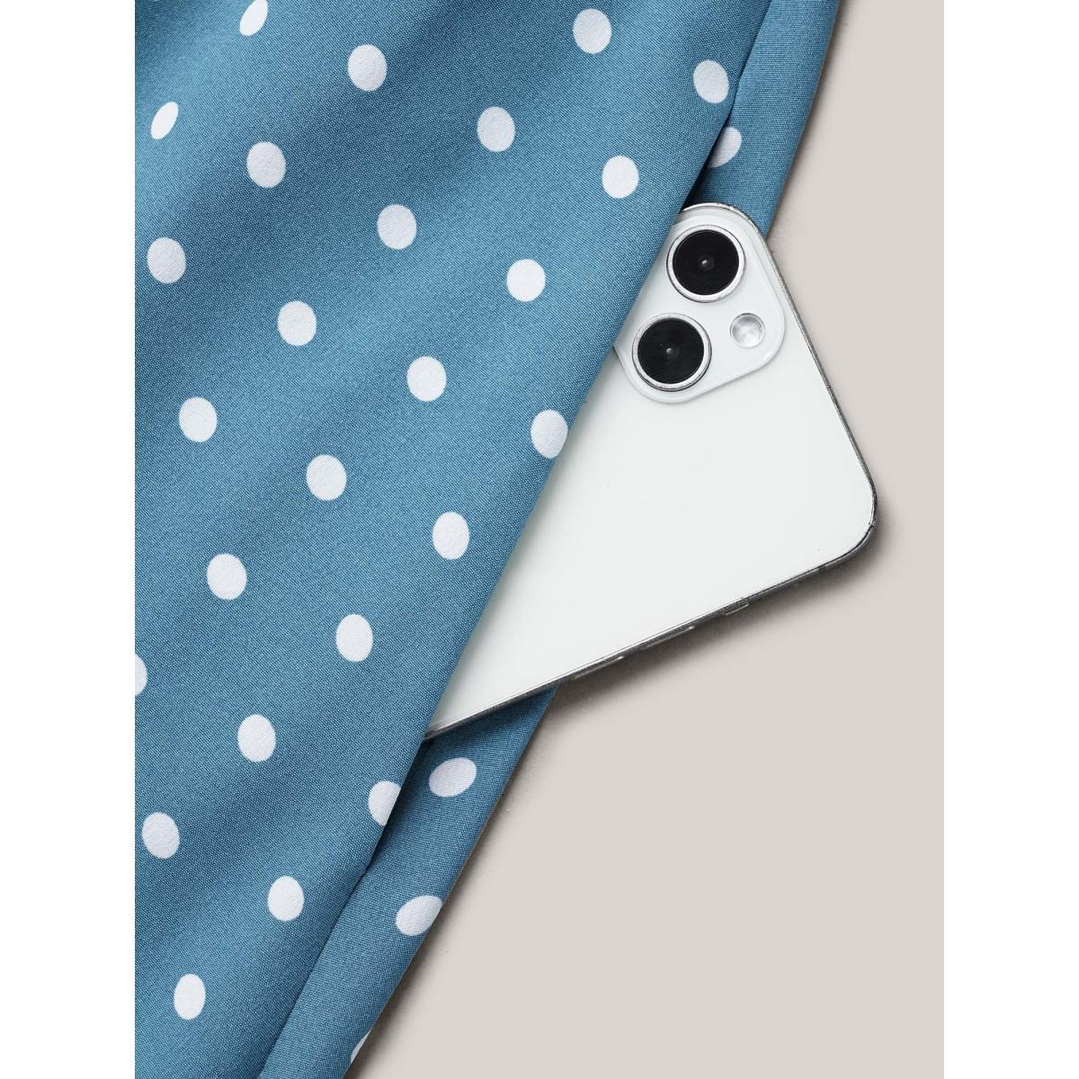 Plus Size Polka Dot Print Belted Stretchy Midi Dress Cerulean Women Elegant Belted Round Neck Half Sleeve Curvy BloomChic 28/5X Product Image