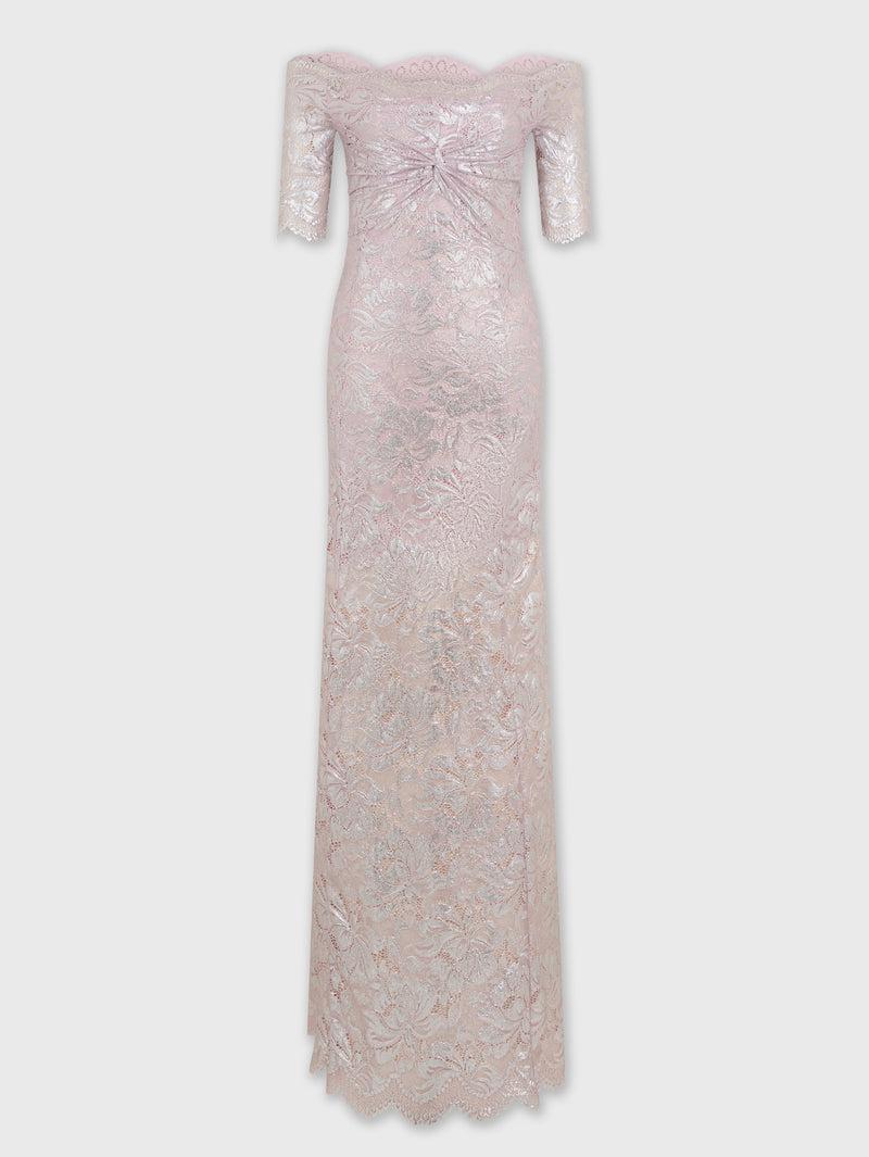 PINK LONG DRESS IN LACE WITH SILVER INDUCTION Product Image