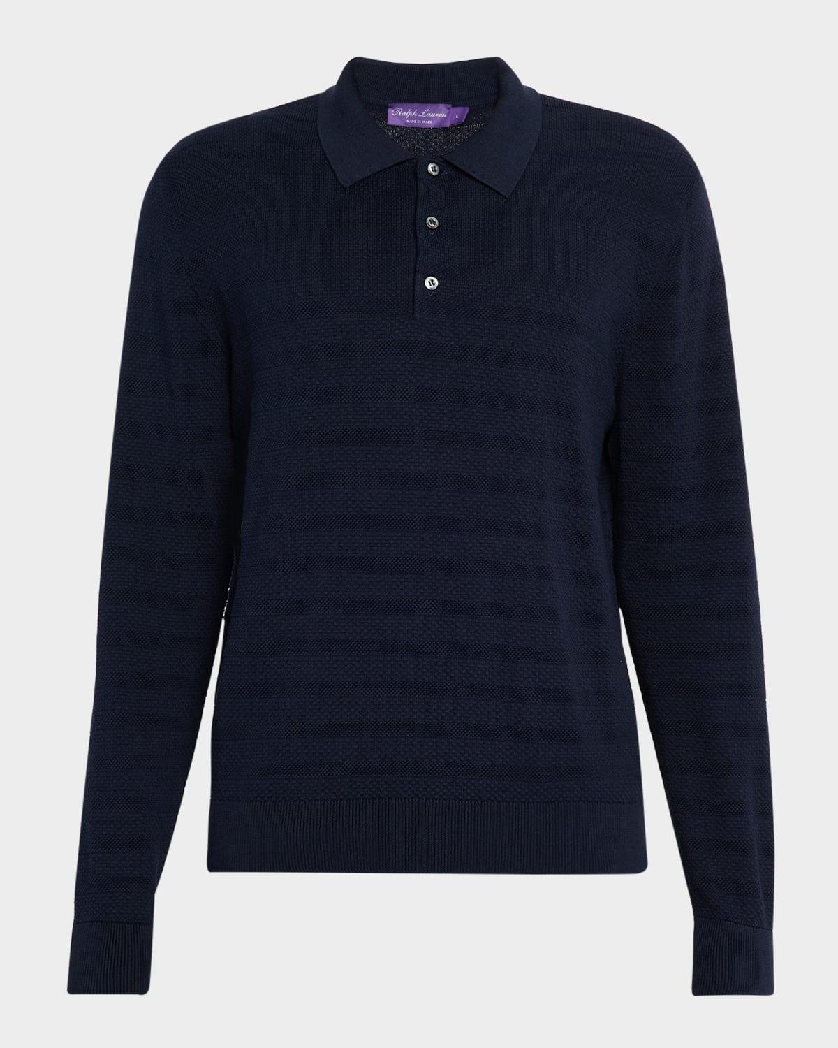 Men's Textured Silk-Cotton Polo Sweater Product Image