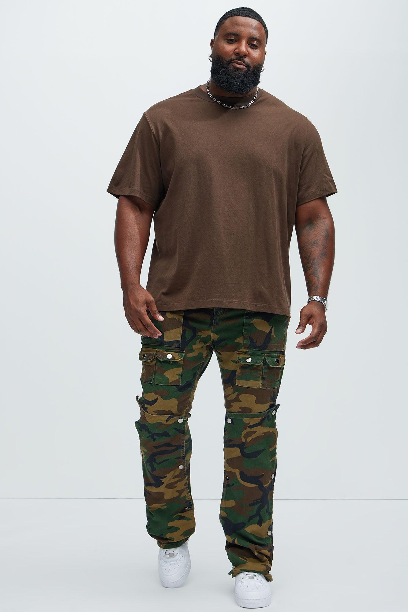 Utility Snap Pockets Slim Flare Pants - Camouflage Product Image