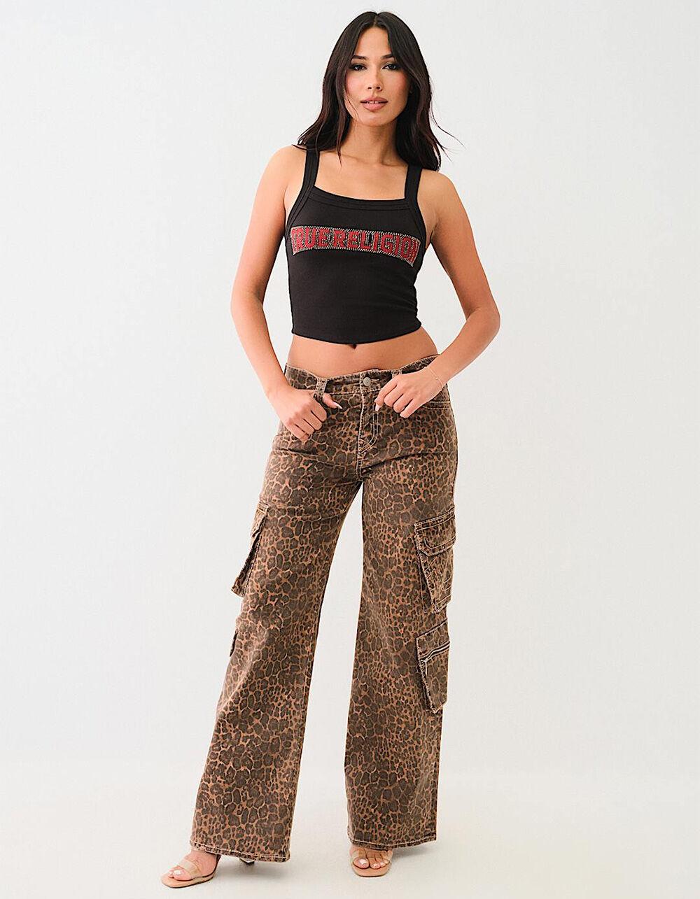 TRUE RELIGION Bobbi Big T Womens Leopard Print Cargo Jeans - LEOPARD Product Image