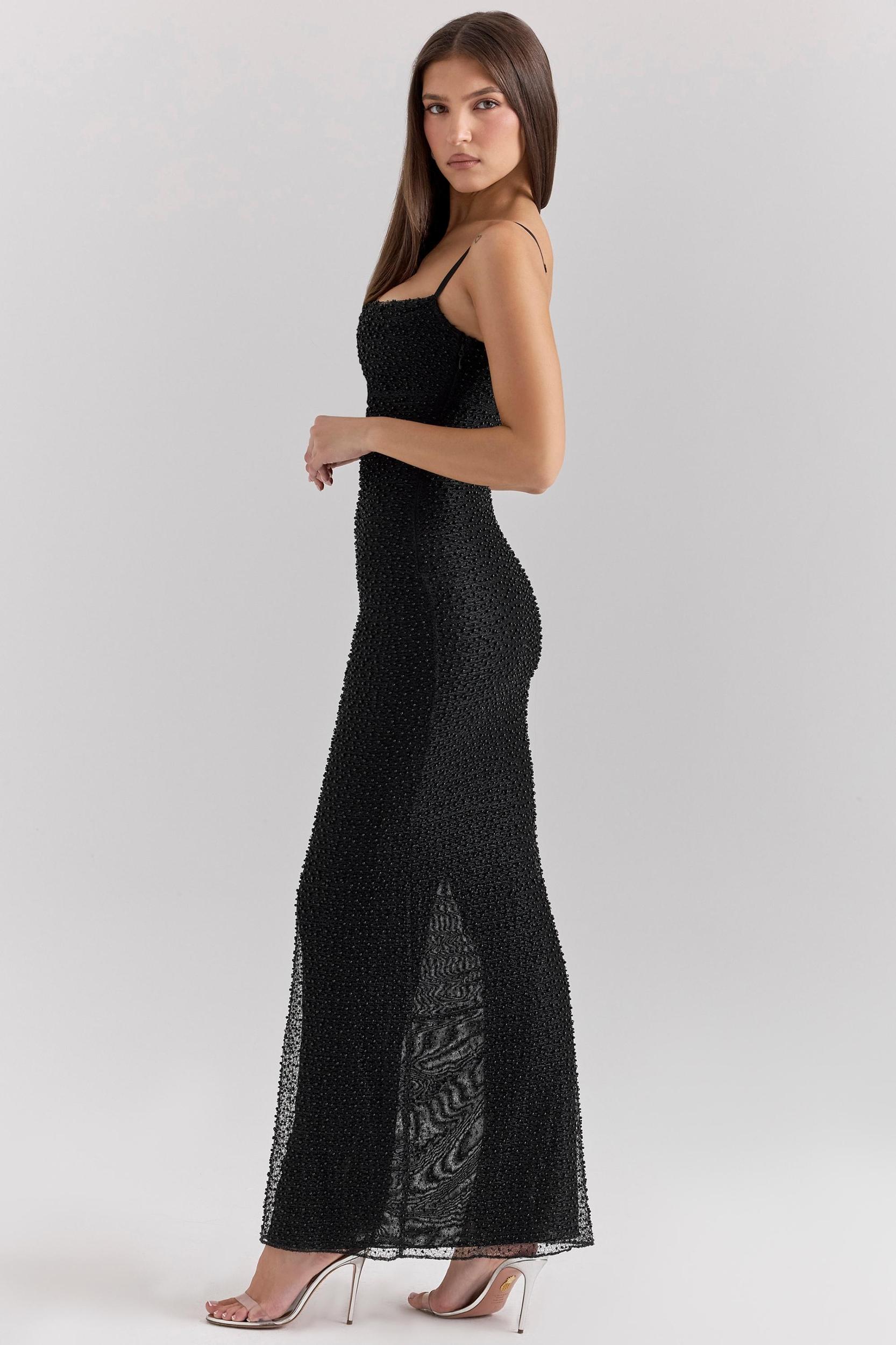 Calla  black pearl embellished maxi dress Product Image