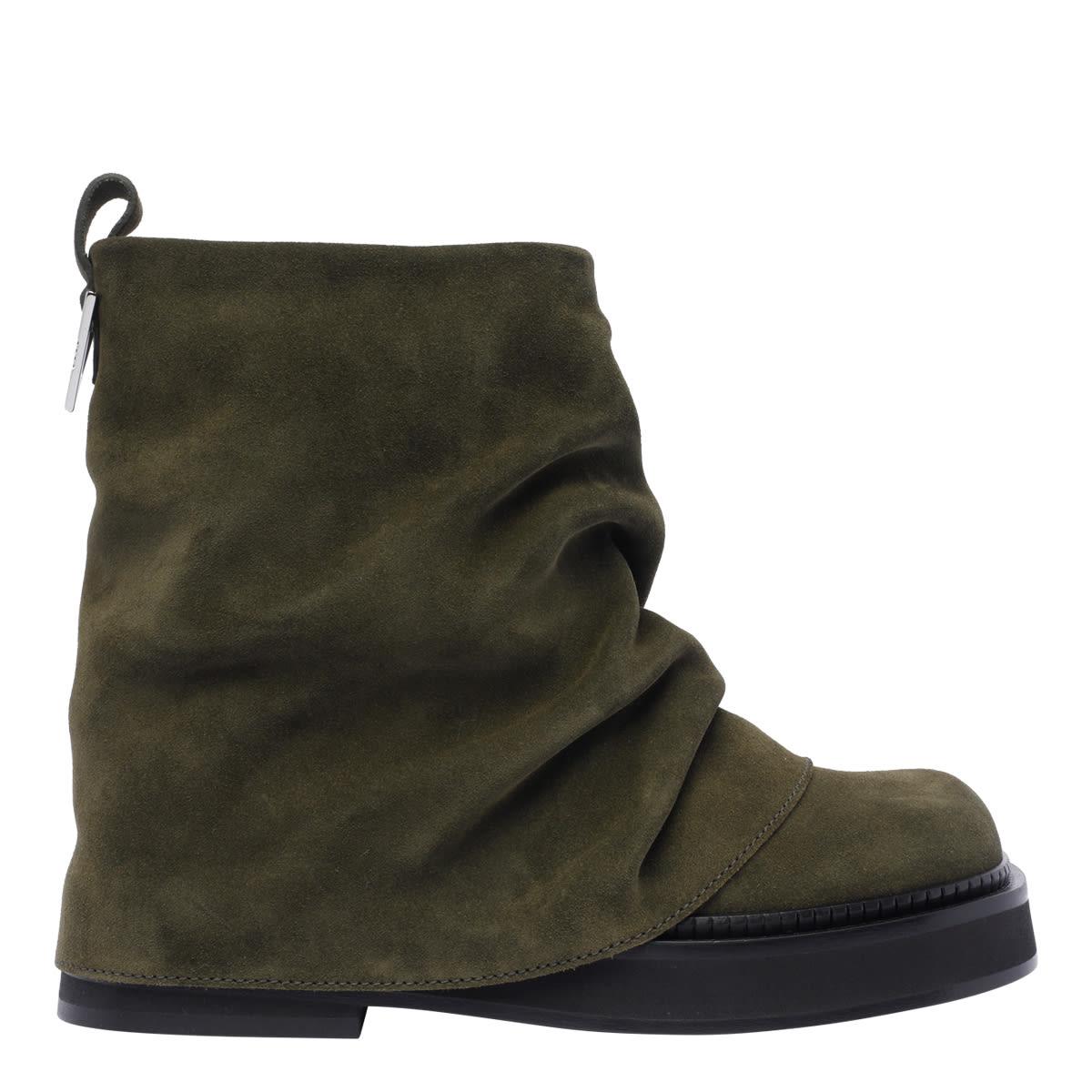 ATTICO Leather Ankle Pull Tab Combat Boots In Green Product Image