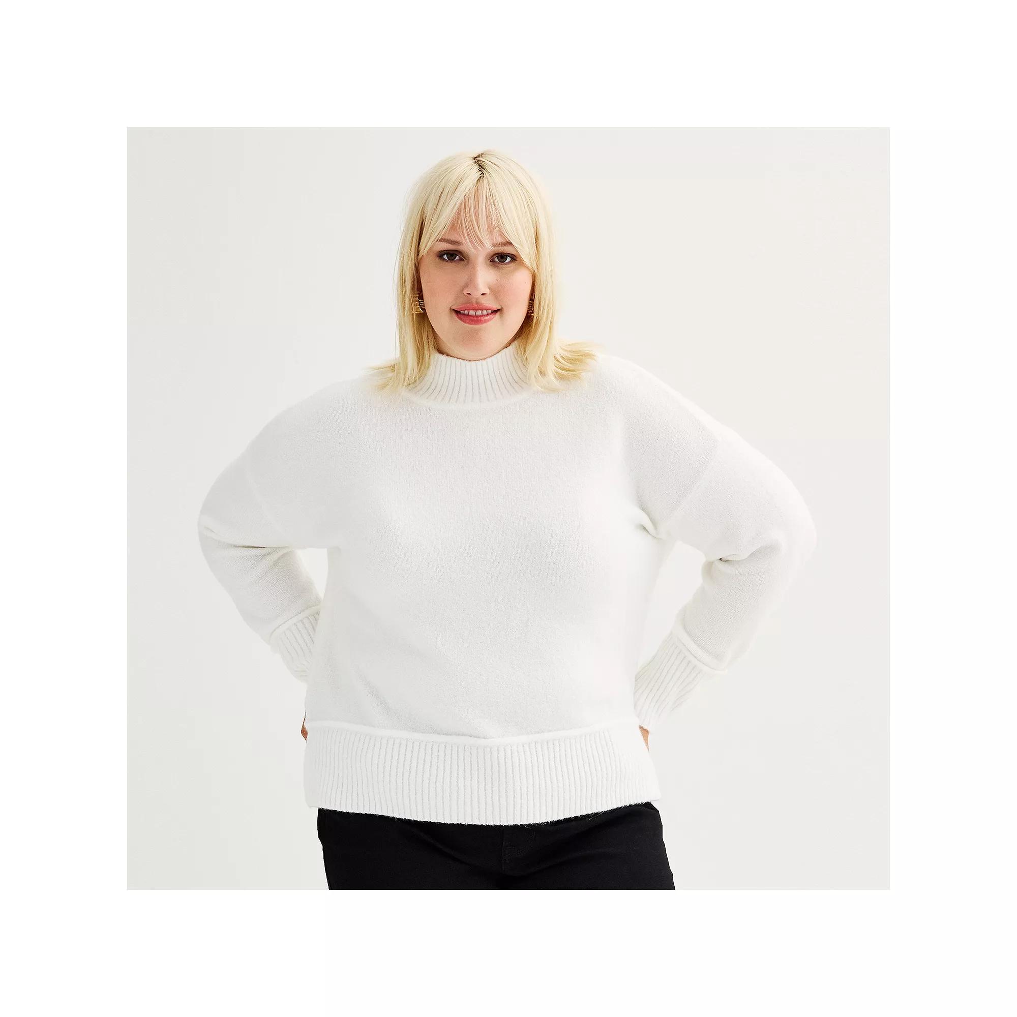 Plus Size Nine West Mock Neck Pullover Sweater, Women's, Size: 4XL, White Knight Product Image