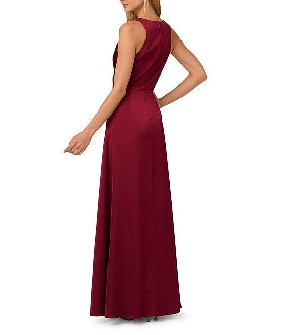 Adrianna by Adrianna Papell Stretch Satin Plunge V-Neck Sleeveless High Low Hem A-Line Gown Product Image