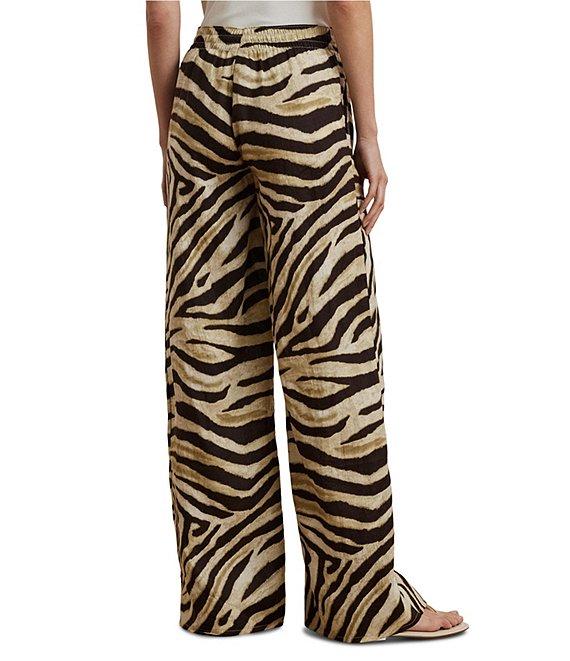 Lauren Ralph Lauren Zebra Print Linen Wide-Leg Pull-On Pants Product Image