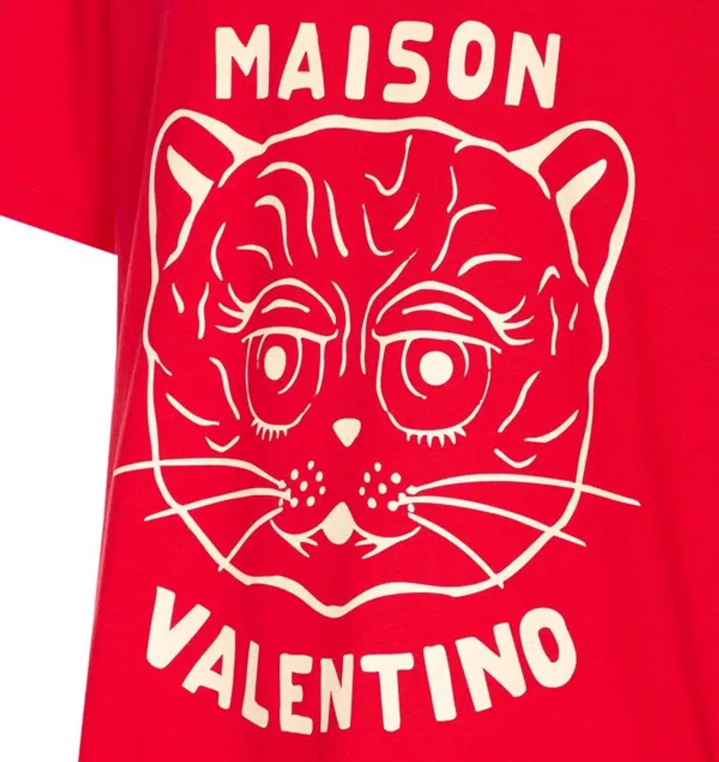 VALENTINO Graphic Print House Cat Crew Neck T-shirt In Red Product Image