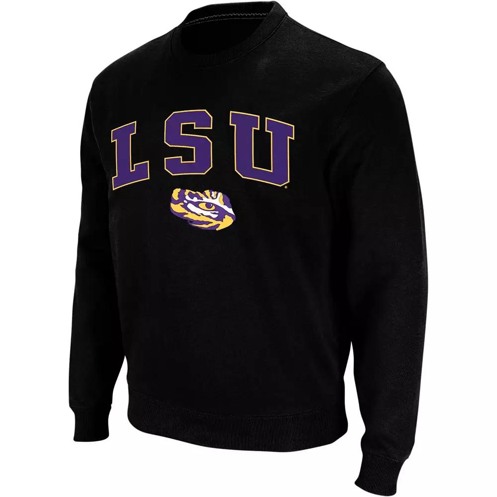 Men's Colosseum Black LSU Tigers Arch & Logo Crew Neck Sweatshirt,  Product Image
