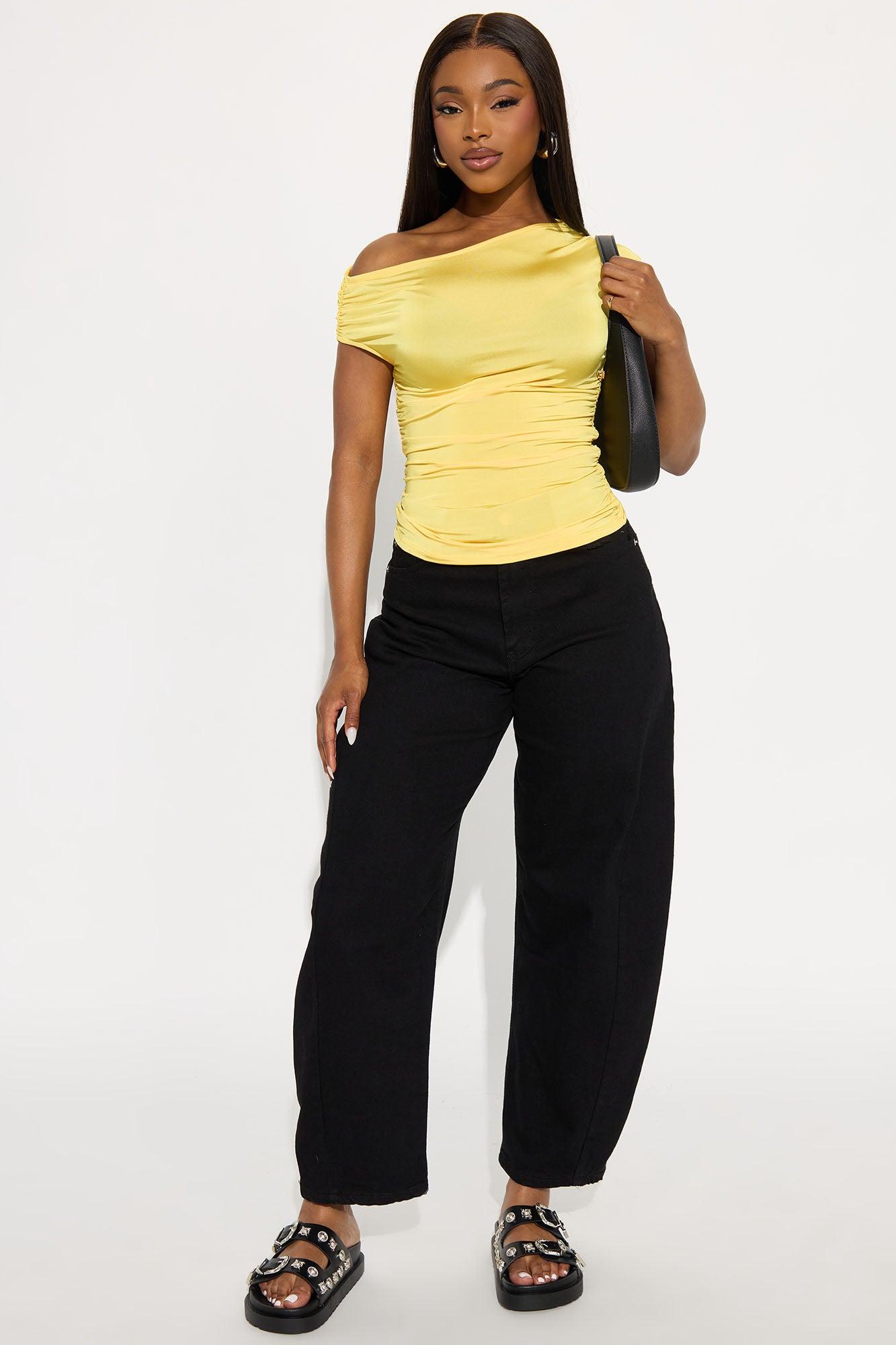 Nyx Ruched Off Shoulder Top - Butter Yellow Female Product Image