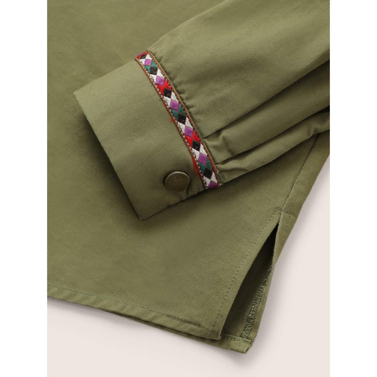 Plus Size Bandana Embroidered Patched Pocket Jacket Women ArmyGreen Non Patch pocket Everyday Jackets BloomChic 10/M Product Image