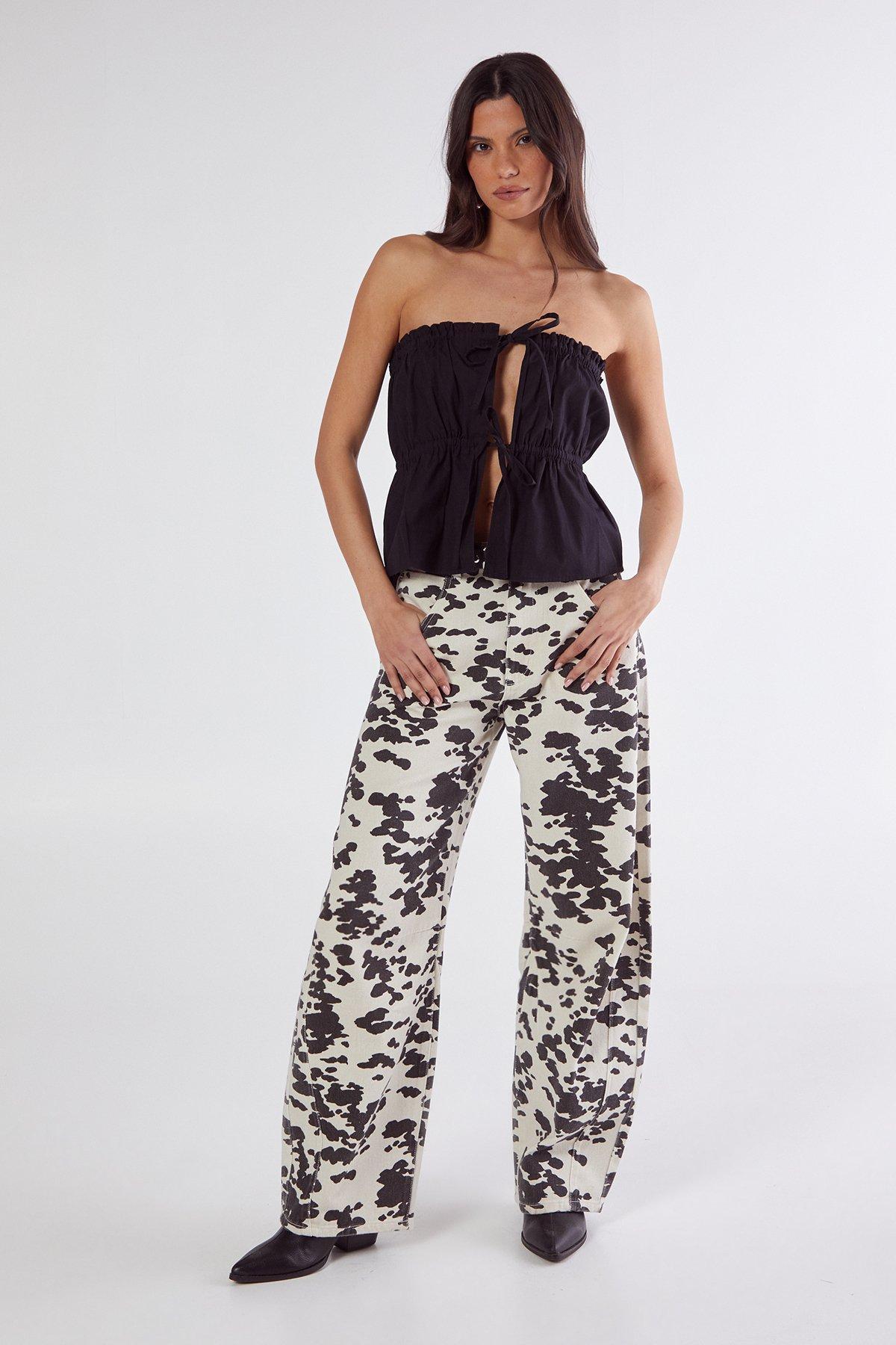 Cotton Poplin Bandeau Ruched Tie Front Top Product Image