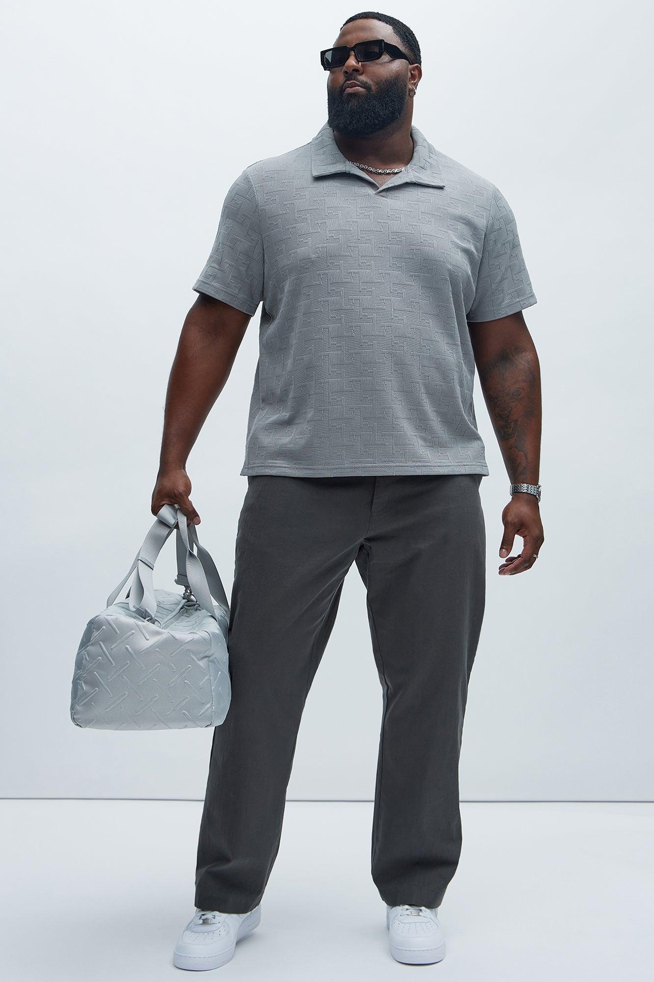 Ethel Textured Knit Johnny Collar Shirt - Grey Product Image