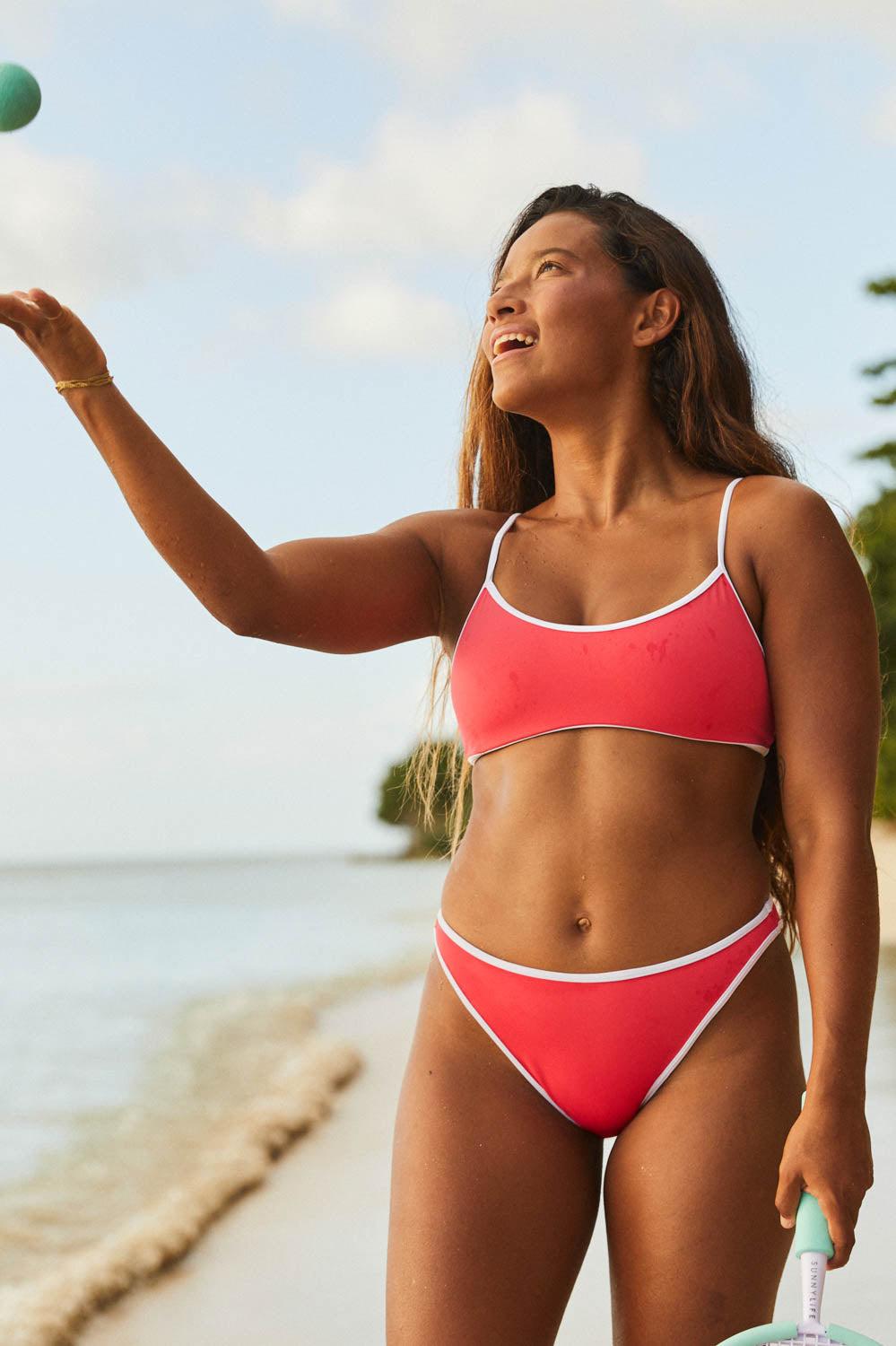 Dina Bikini Bottom - Coral Reef & White Female Product Image