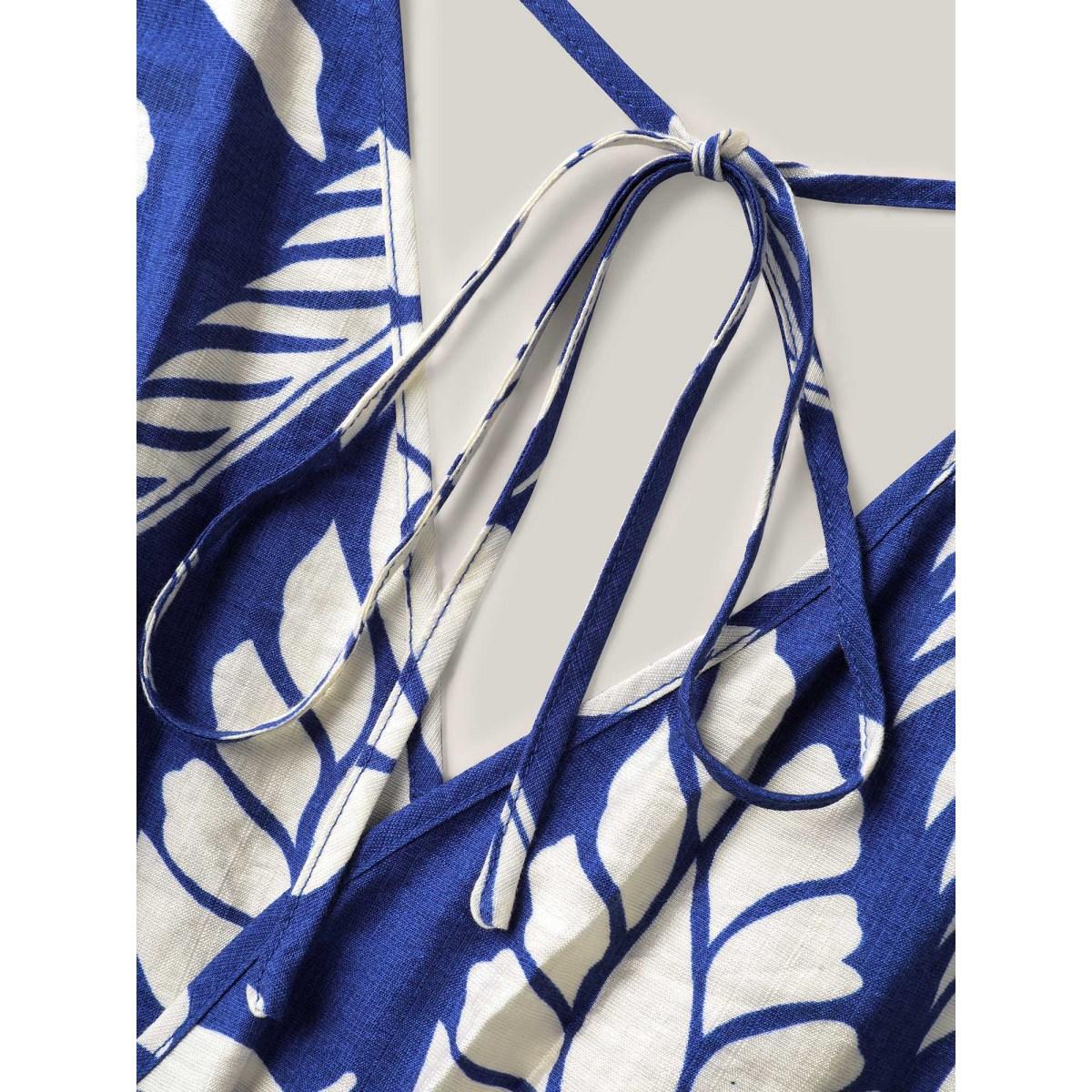 Plus Size Navy Large Floral Print Pockets Jumpsuit Women Resort Cap Sleeve Overlap Collar Vacation Loose Jumpsuits BloomChic 22-24/3X Product Image