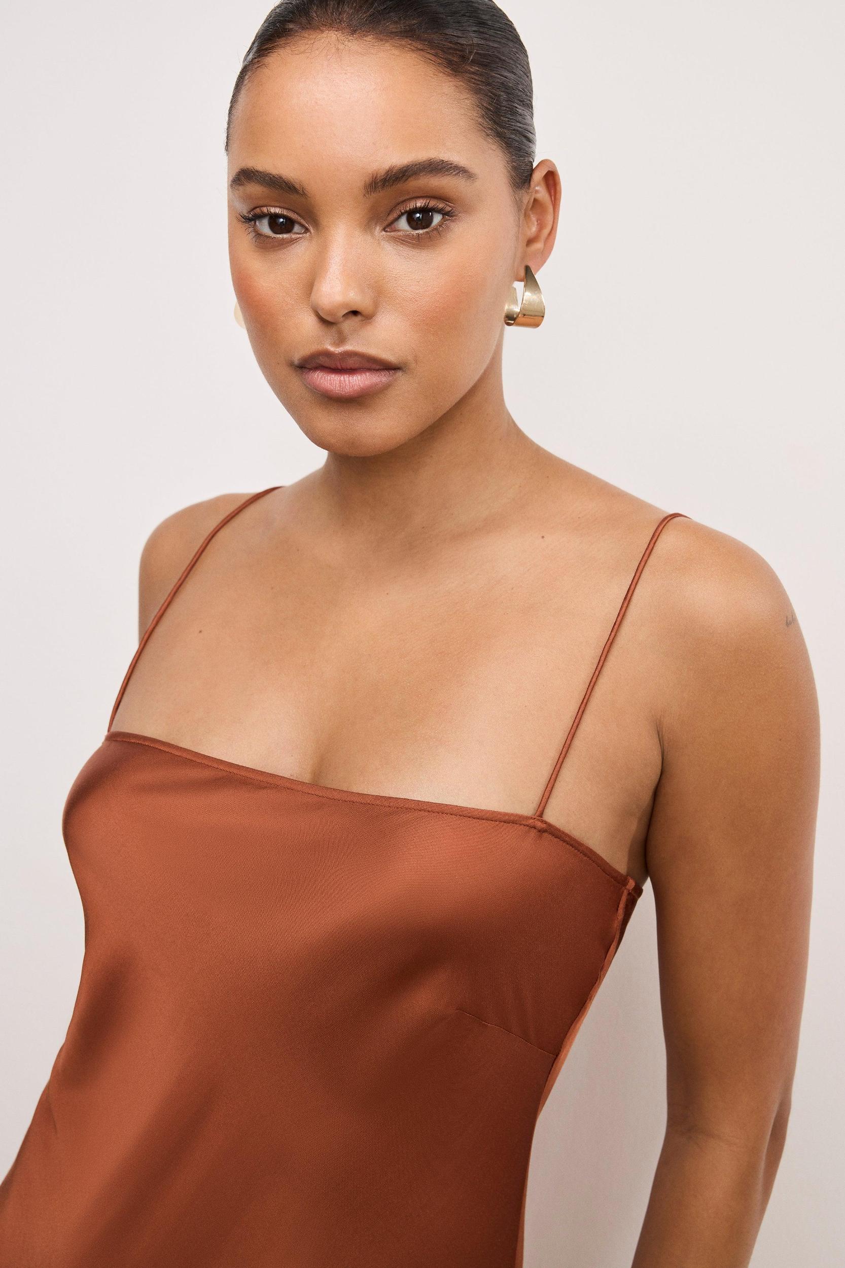 SATIN SLIP MAXI DRESS | COPPER004 Product Image