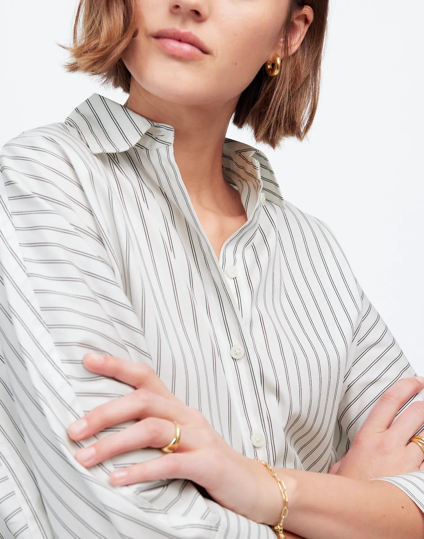 Poplin Oversized Button-Up Shirt in Stripe Product Image