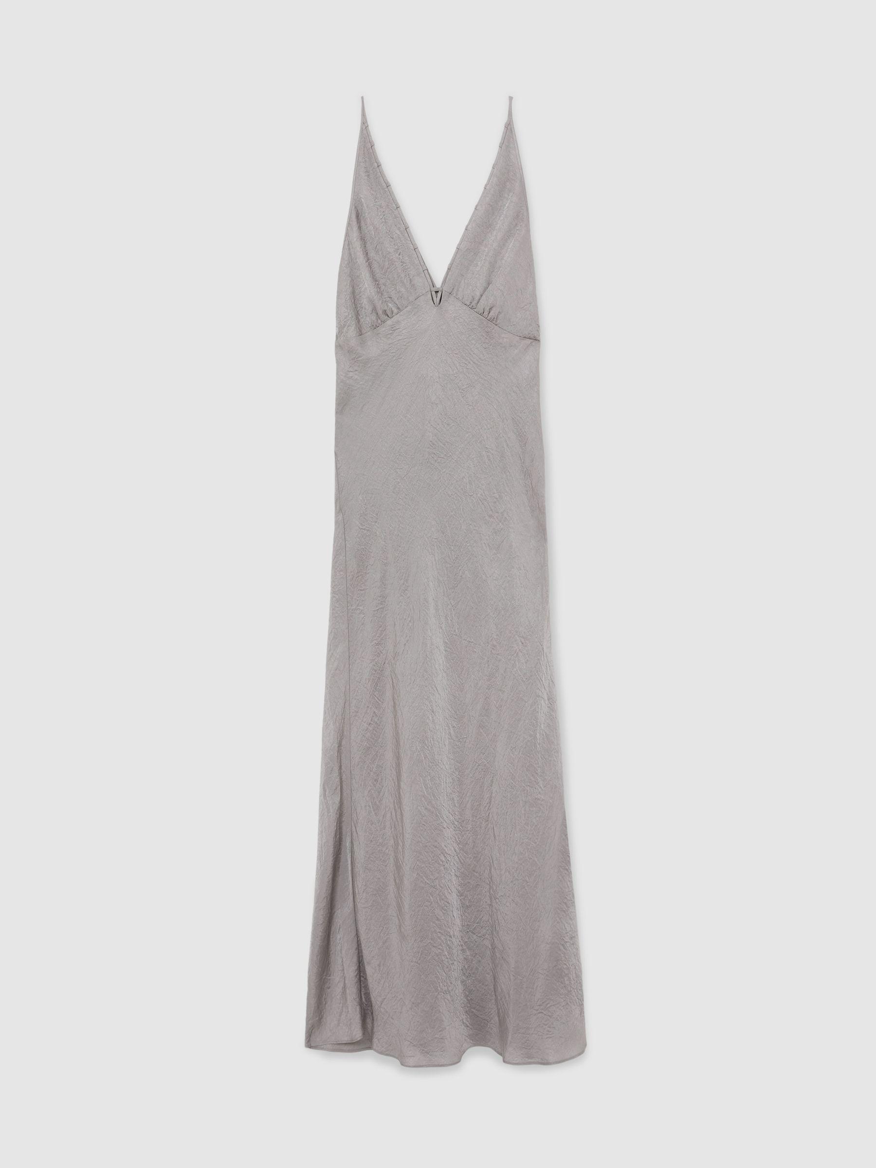 Crushed Satin Tie Back Slip Dress in Grey Product Image