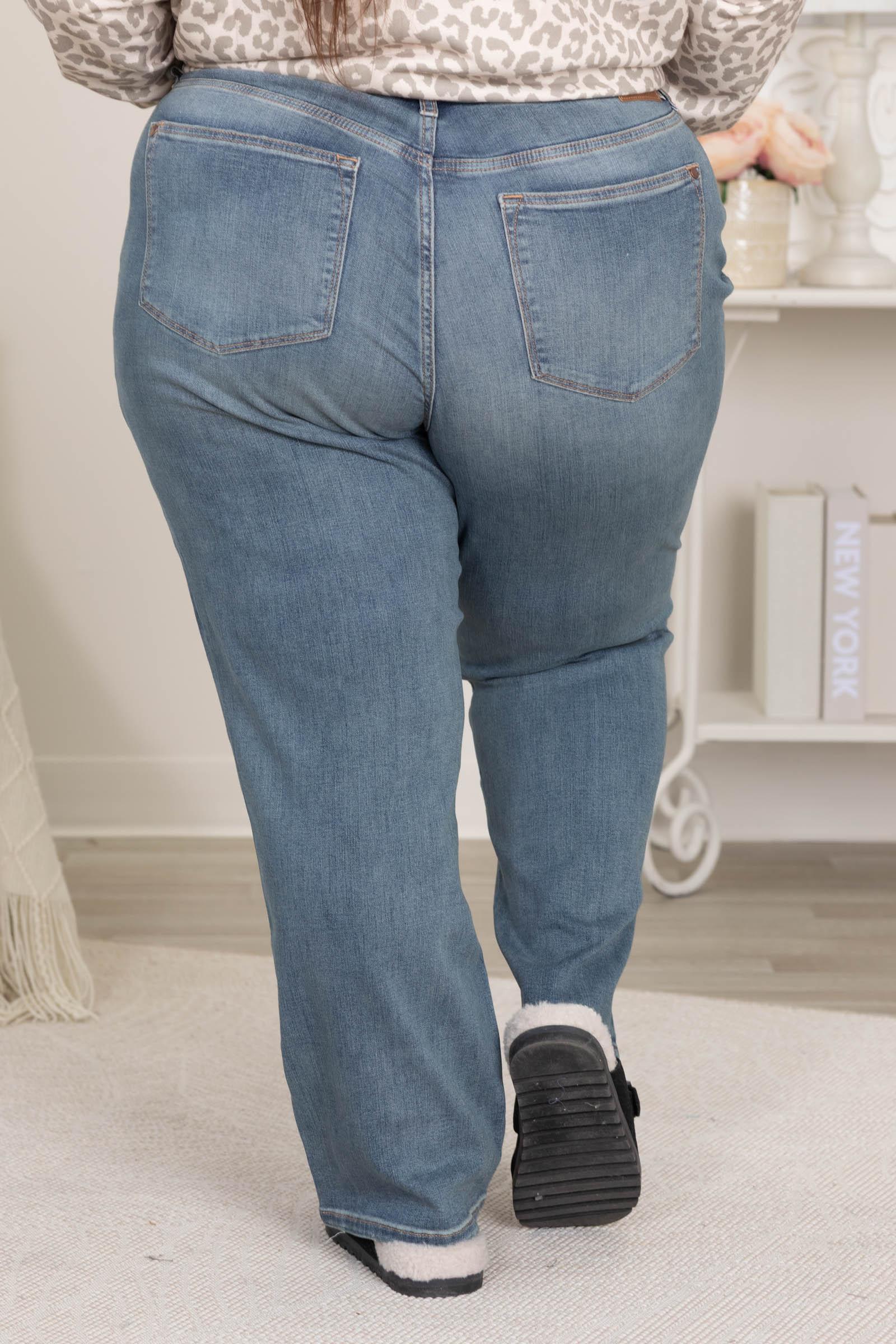 Judy Blue Work It Med Wash Straight Leg Jeans Product Image