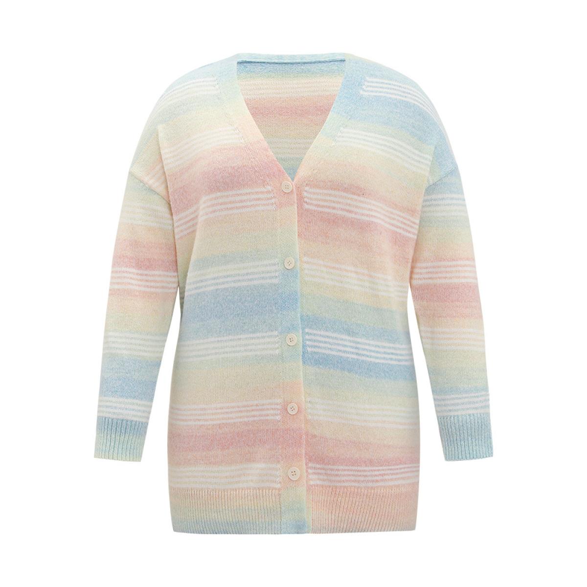 Plus Size Rainbow Ombre Elastic Cuffs Button Up Cardigan Multicolor Women Casual Loose Long Sleeve Everyday Cardigans BloomChic 26/4X Product Image