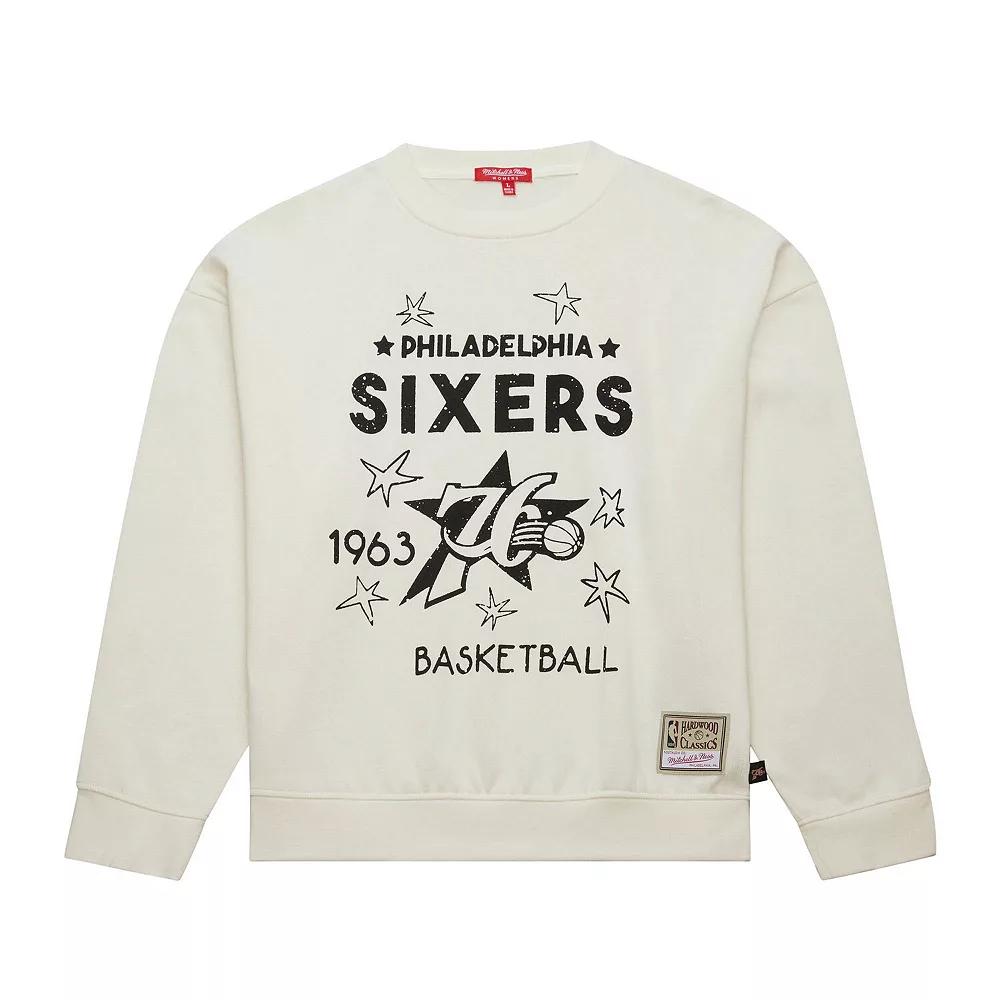 Women's Mitchell & Ness Cream Philadelphia 76ers Hardwood Classics Pullover Sweatshirt,  Product Image
