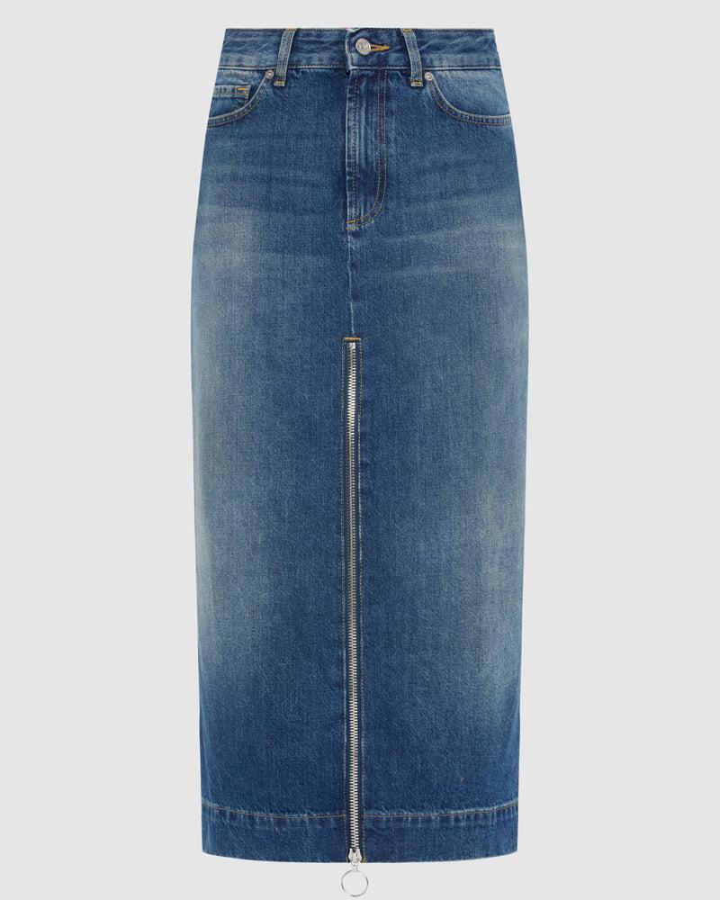 Amber Zip Denim Midi Skirt Product Image