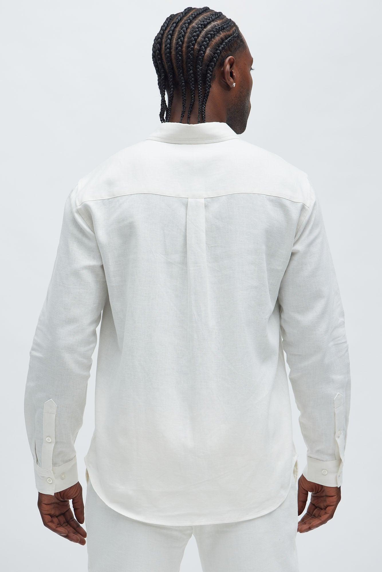 Bahamas Linen Single Pocket Long Sleeve Shirt - White Product Image