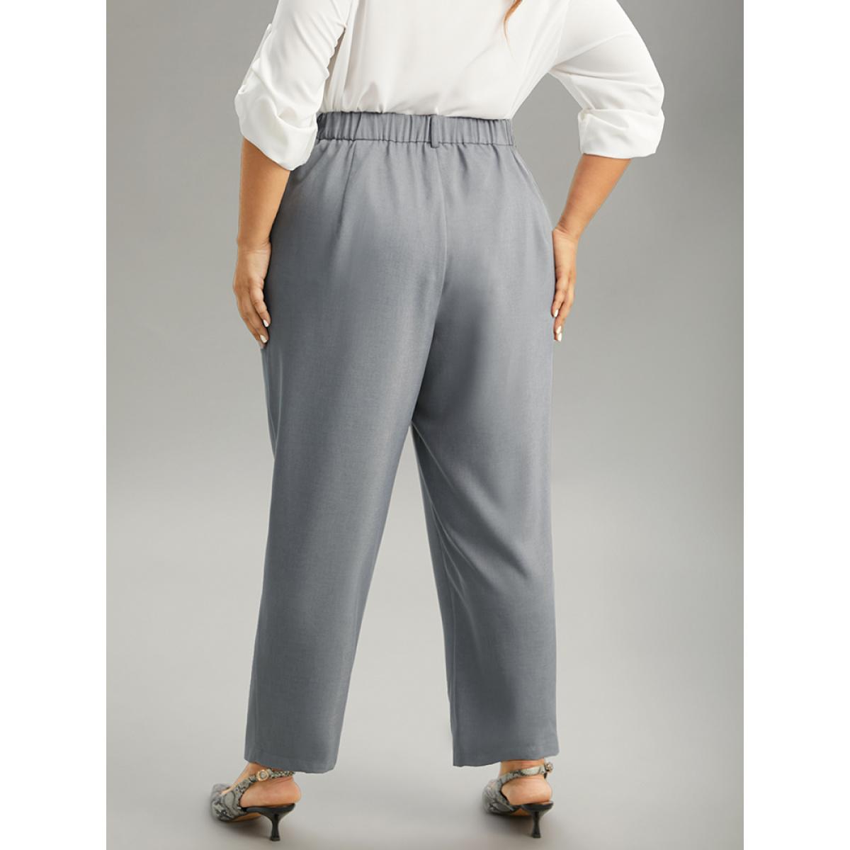 Plus Size Plain Heather Texture Elastic Waist Pocket Pants Women Gray Office High Rise Office Pants BloomChic 14-16/1X Product Image