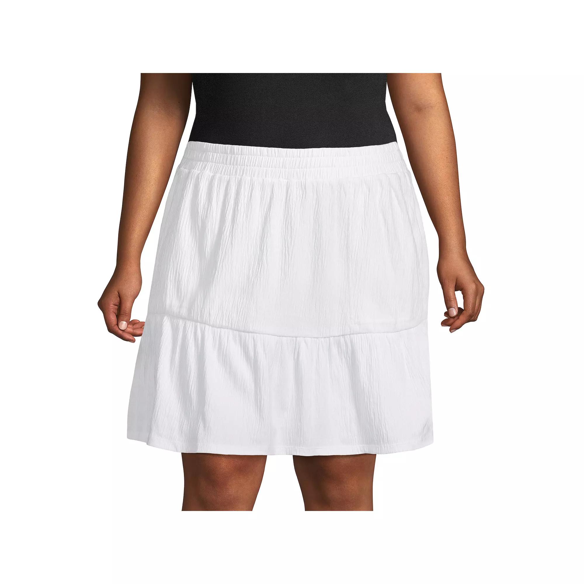 Plus Size Lands' End Crinkle Pull-On Tiered Skirt, Women's, Size: 2XL, White Navy Dip Dye Product Image