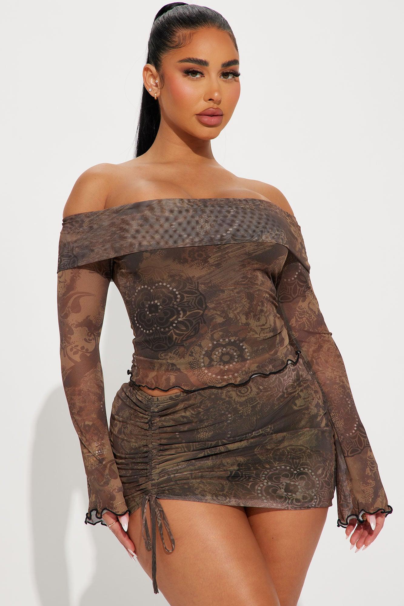 Luna Mesh Skirt Set - Brown Product Image