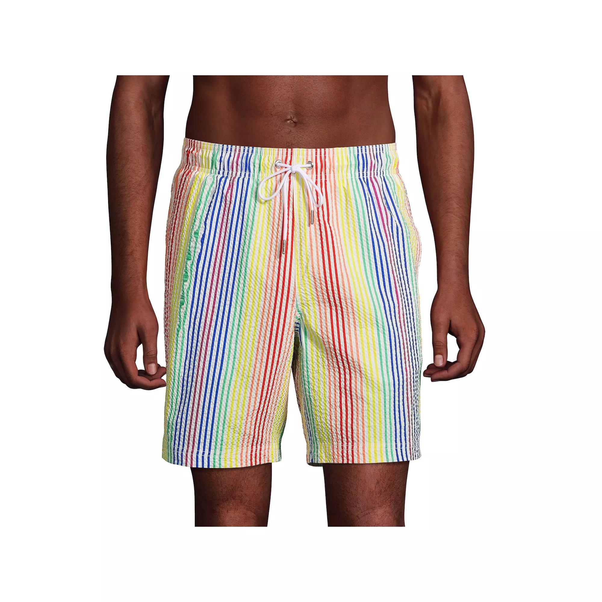 Men's Lands' End 8" Seersucker Swim Trunks, Size: Small, Rainbow Stripes Product Image
