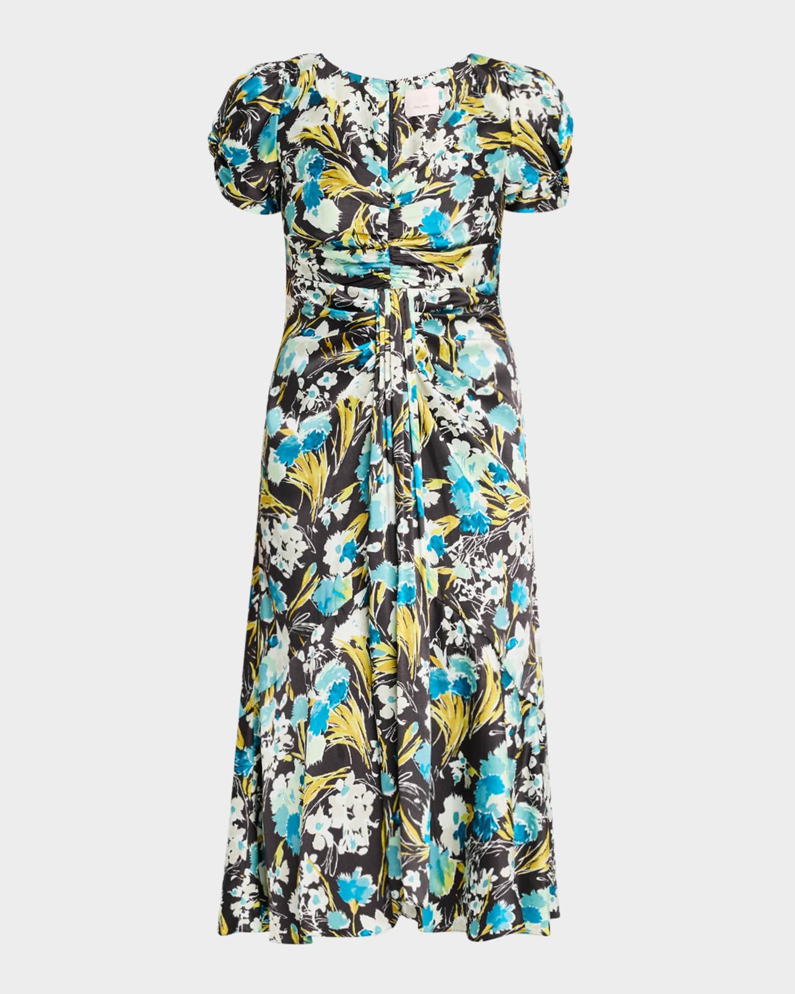 Walker Floral Puff-Sleeve Midi Dress Product Image