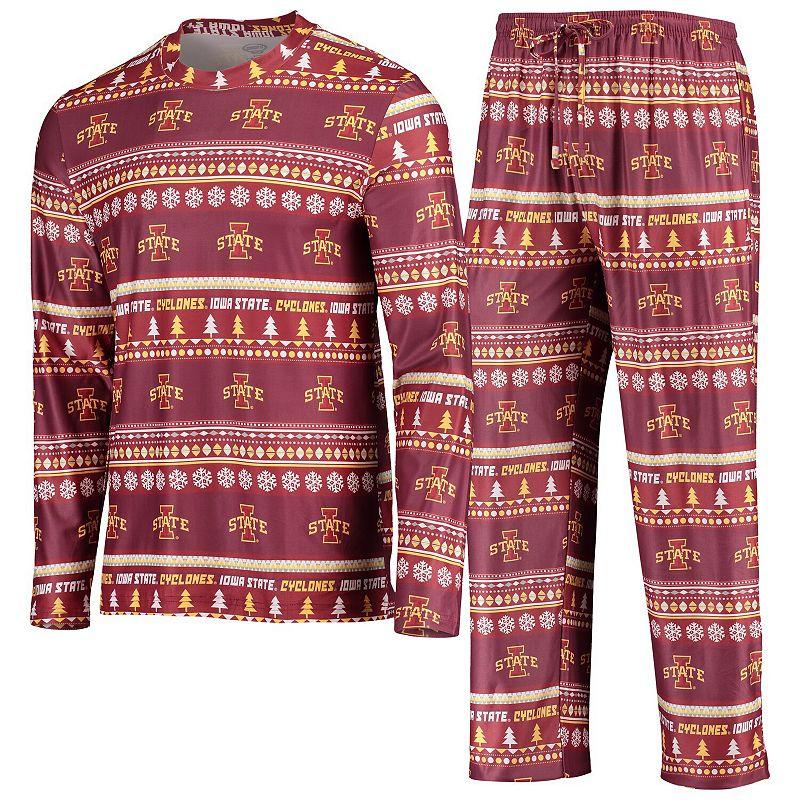 Men's Concepts Sport Cardinal Iowa State Cyclones Ugly Sweater Long Sleeve T-Shirt and Pants Sleep Set,  Product Image