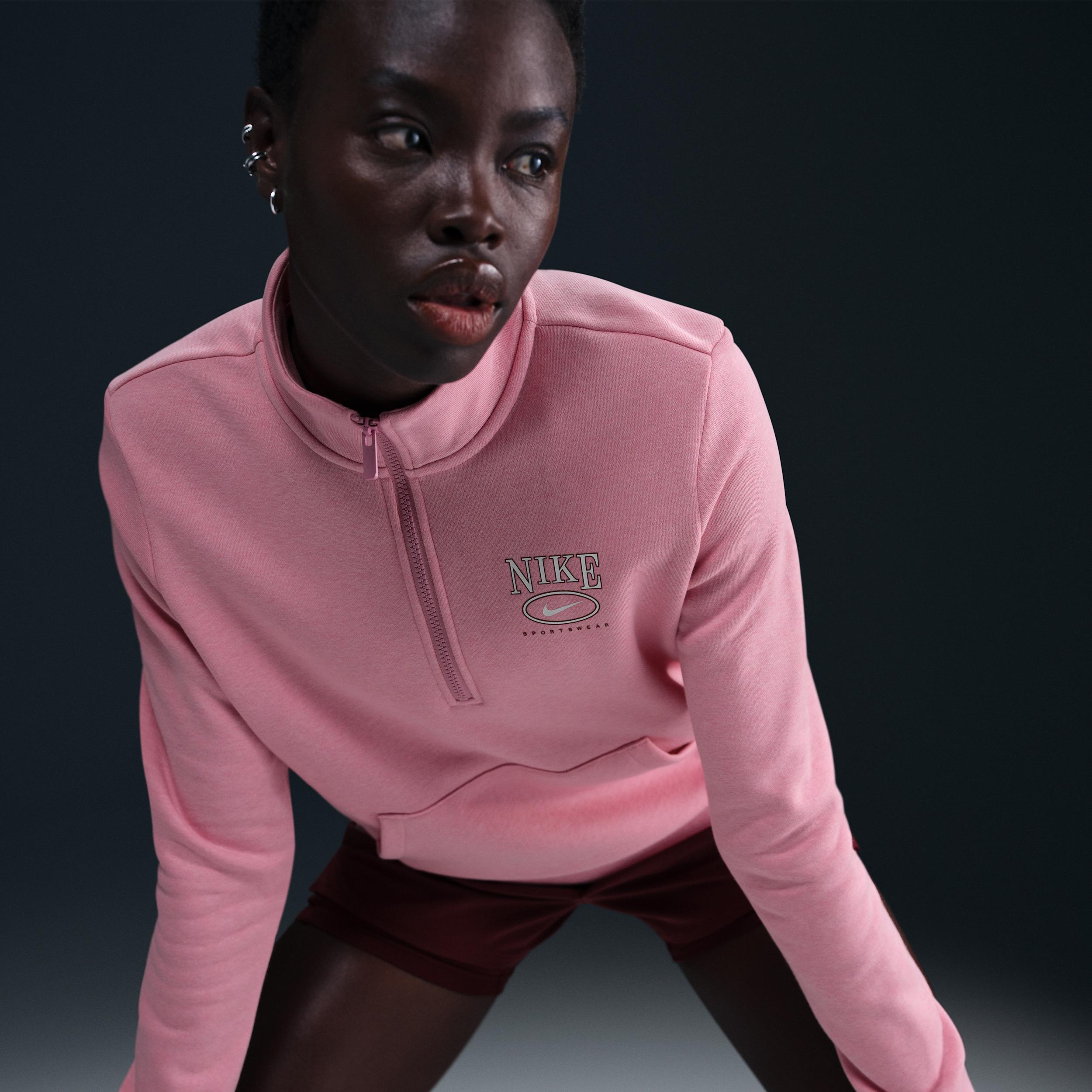 Womens Nike Sportswear Club Fleece Mock-Neck 1/2-Zip Graphic Top | HJ0985-010 Product Image