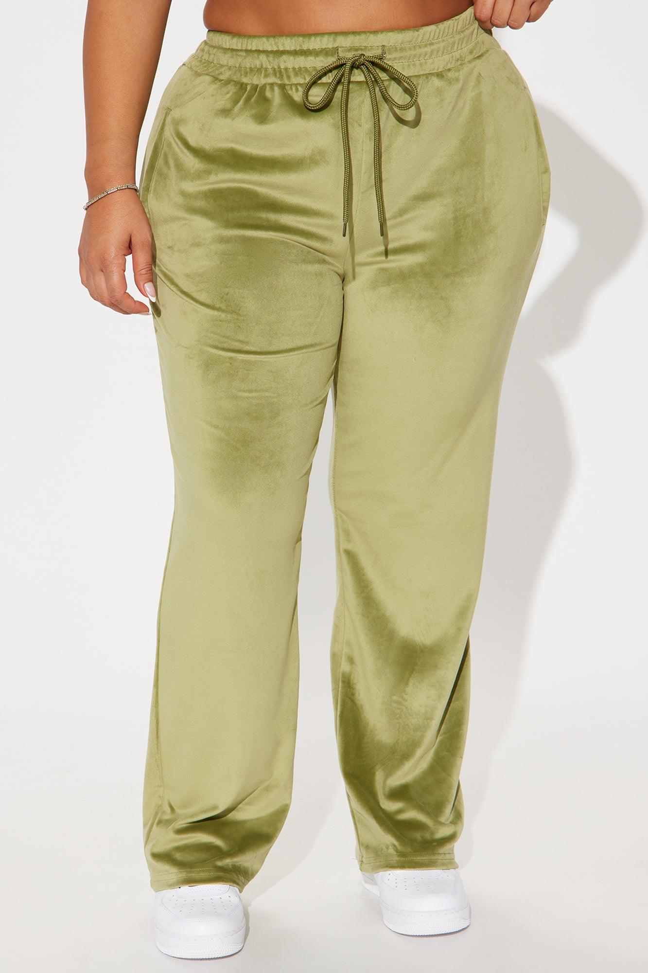 Von Dutch Velour Wide Leg Pant - Olive Product Image