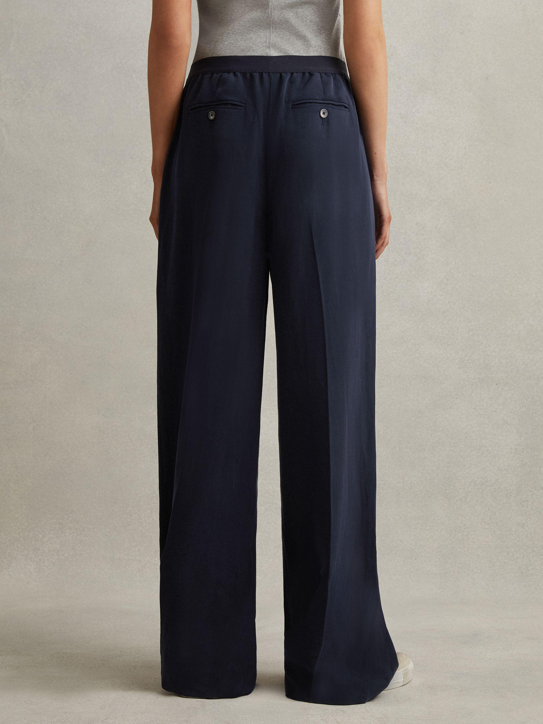 Lyocell-Linen Wide Leg Trousers in Navy Product Image