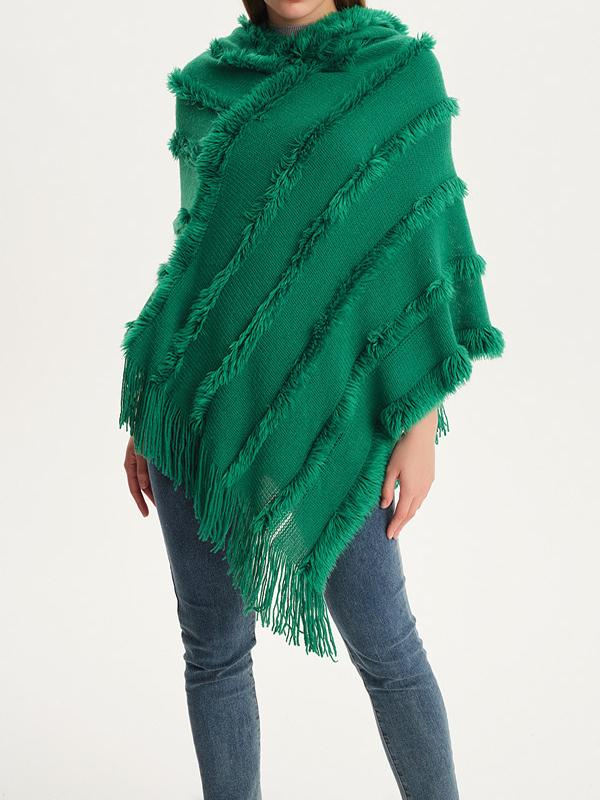 Hooded Keep Warm Solid Color Tasseled Cape Shawl&Cloak Product Image