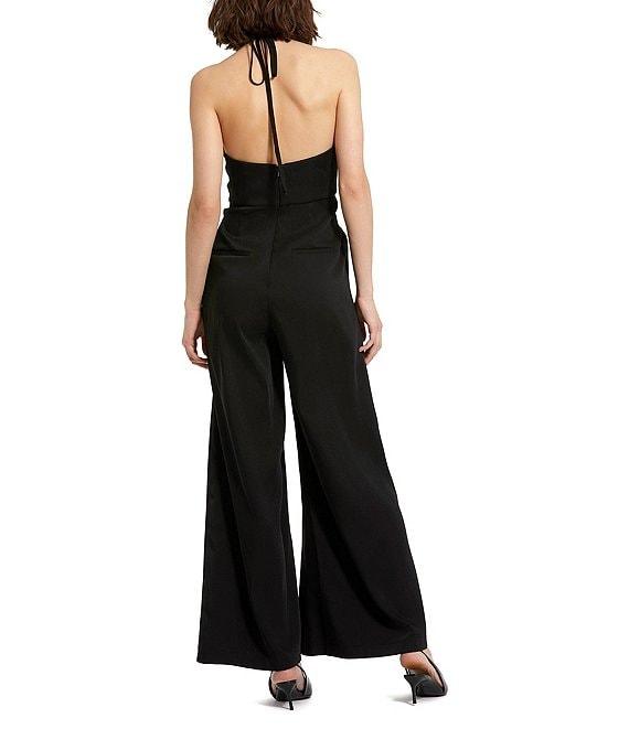 Mac Duggal Crepe Halter Neck With Flower Wide-Leg Jumpsuit Product Image