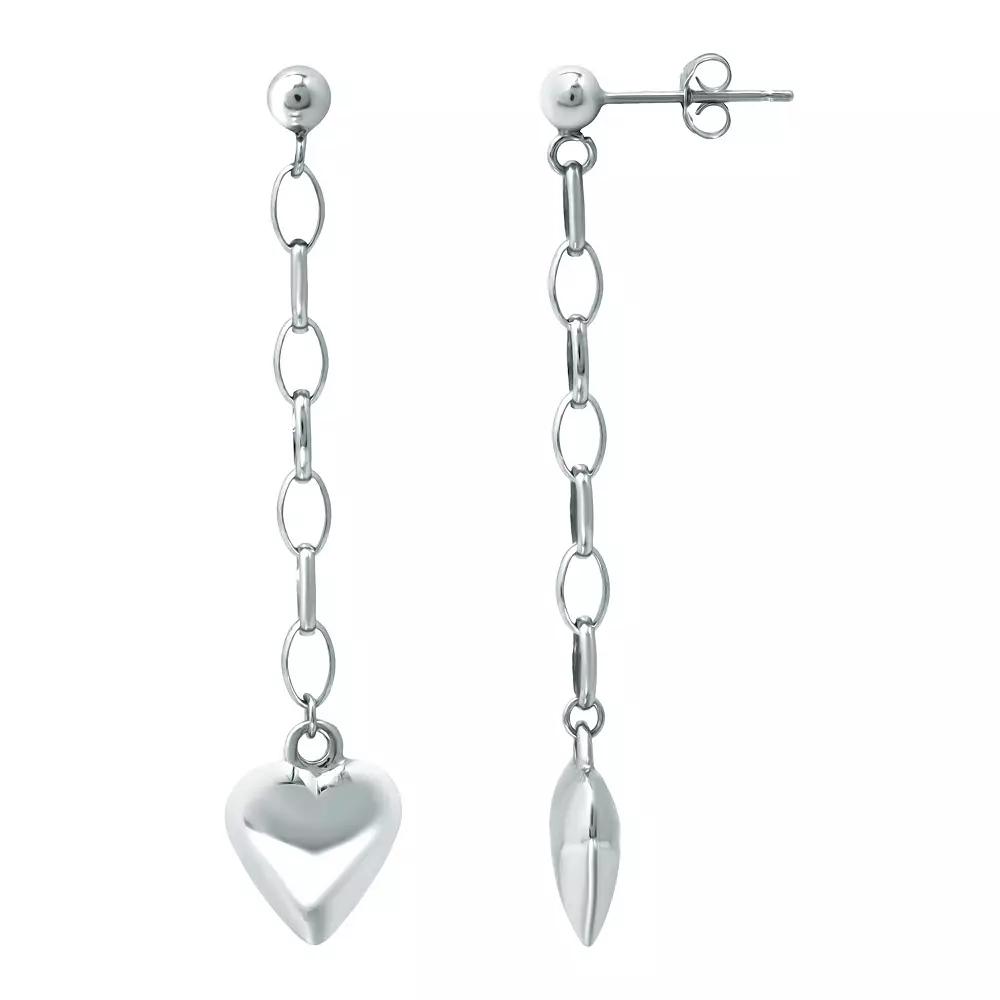 Aleure Precioso Puffy Heart on Chain Drop Earrings, Women's, Silver Tone Product Image