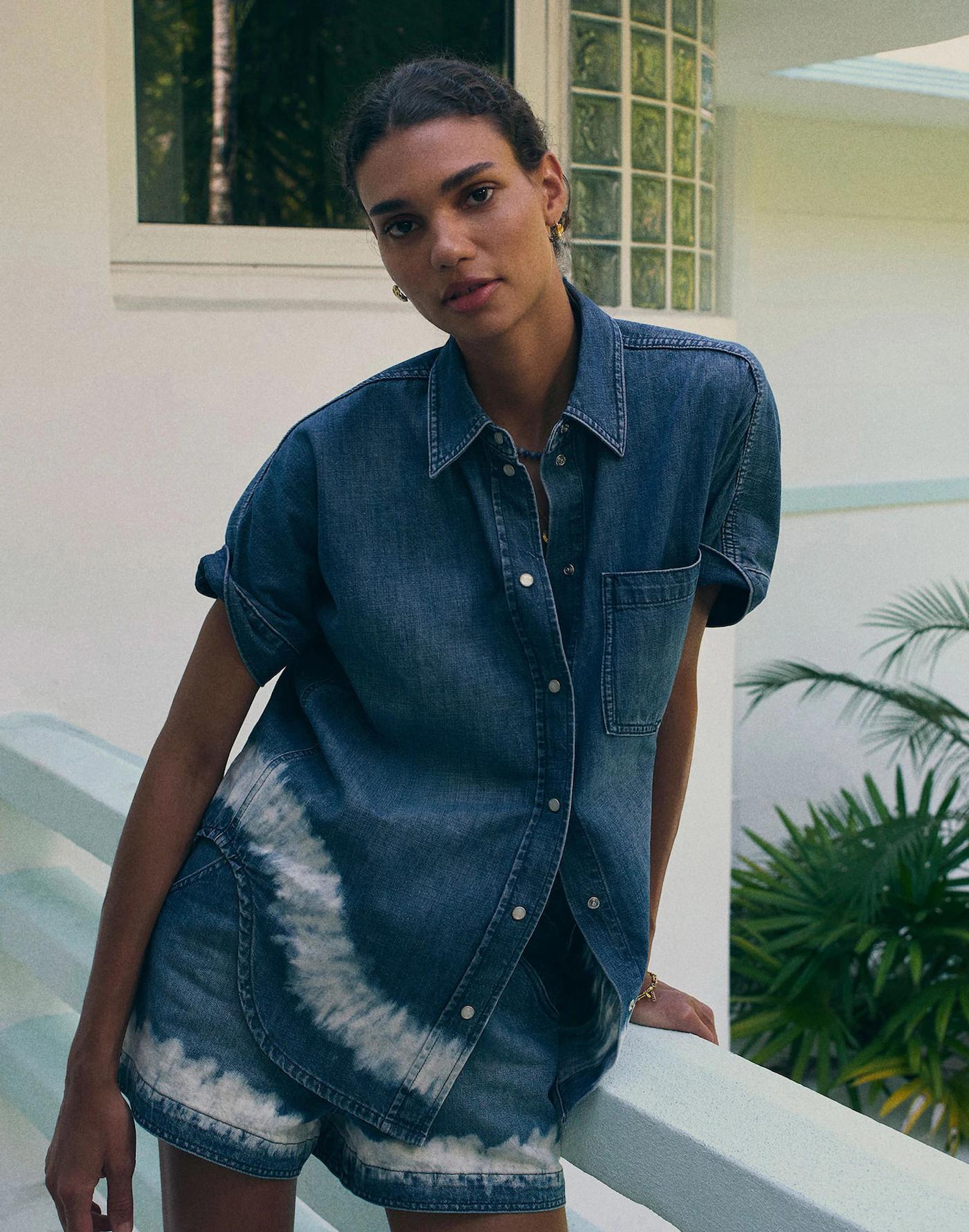 Tie-Waist Denim Shorts Product Image