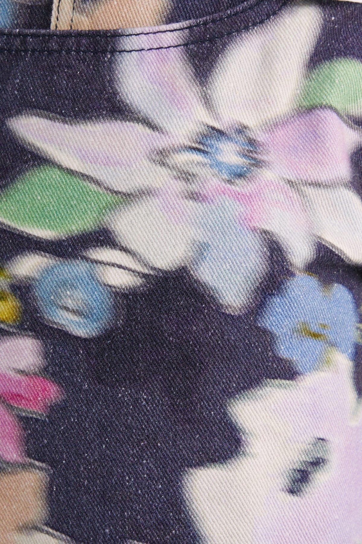 Floral Print Denim Wide Leg Jean Product Image