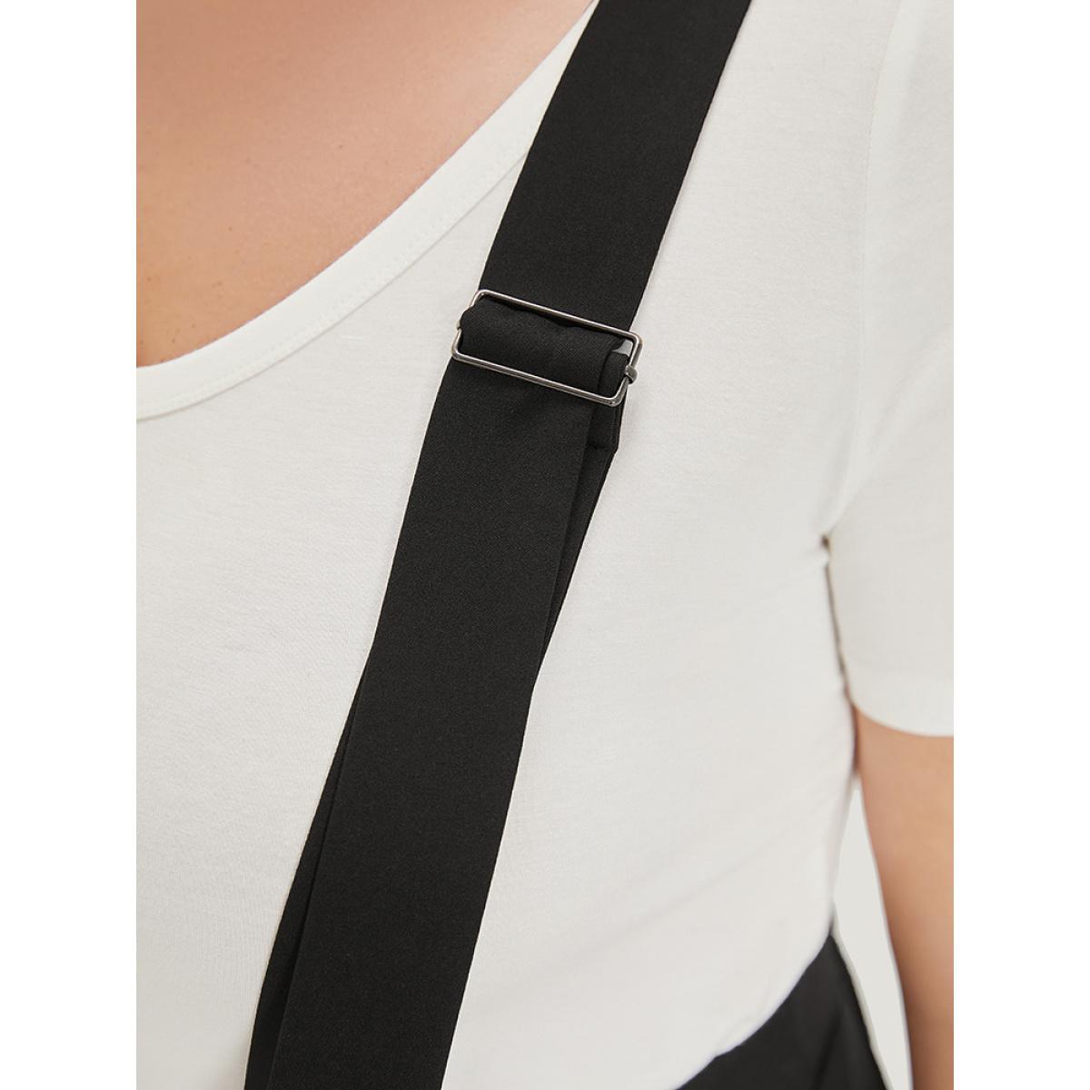 Plus Size Adjustable Straps Button Detail Elastic Waist Suspender Skirt Women Black Casual Adjustable Straps Loose Medium stretch Pocket Dailywear Skirts BloomChic 12/L Product Image