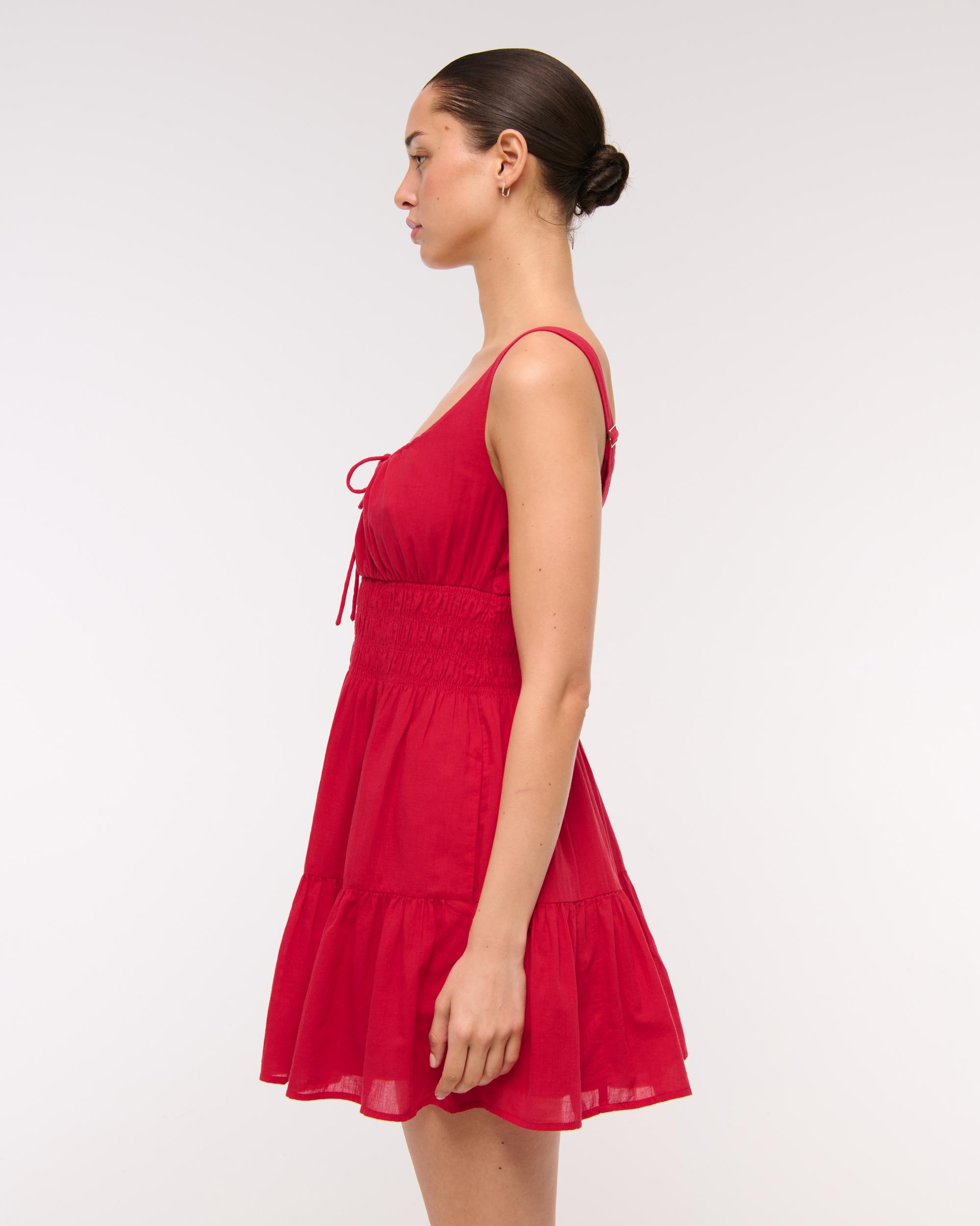 Smocked Tie-Front Mini Dress Product Image