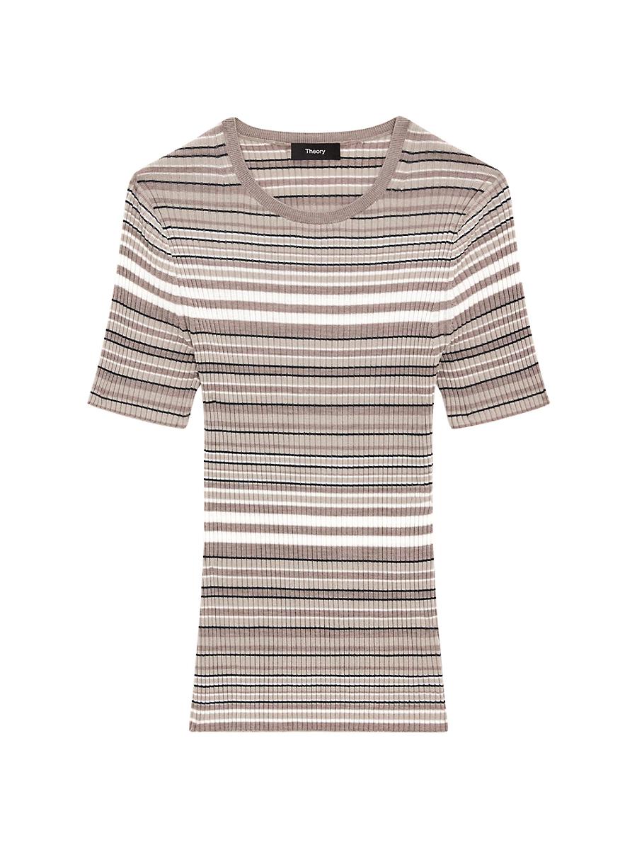 Womens Rib-Knit Stripe Wool T-Shirt Product Image