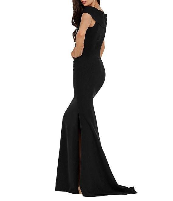 Terani Couture Off-the-Shoulder Short Sleeve Side Slit Cascading Leaf Bead Mermaid Gown Product Image