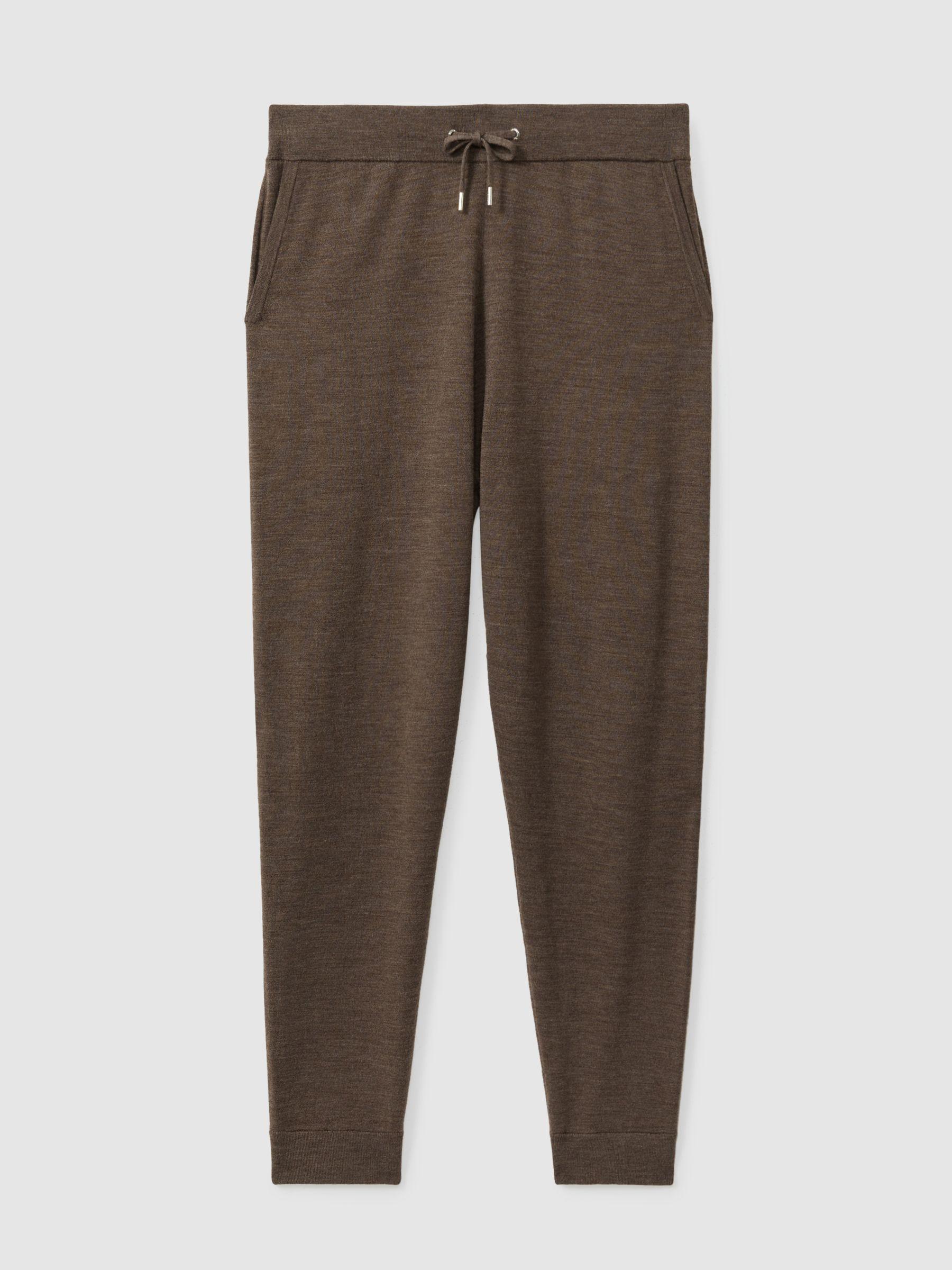Merino Wool Blend Drawstring Joggers in Dark Brown Melange Product Image