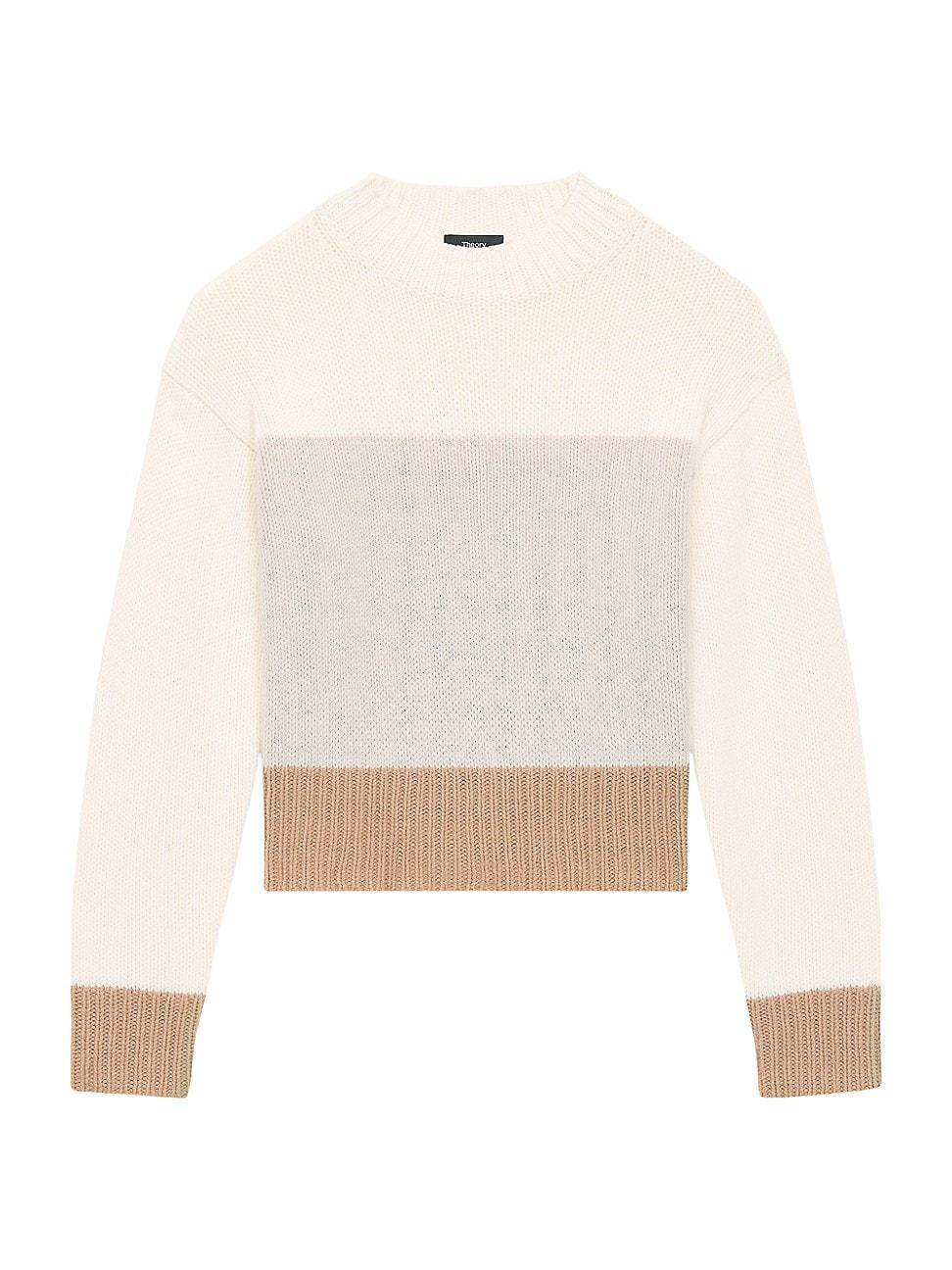Womens Color Blocked Wool-Cashmere Crop Sweater Product Image