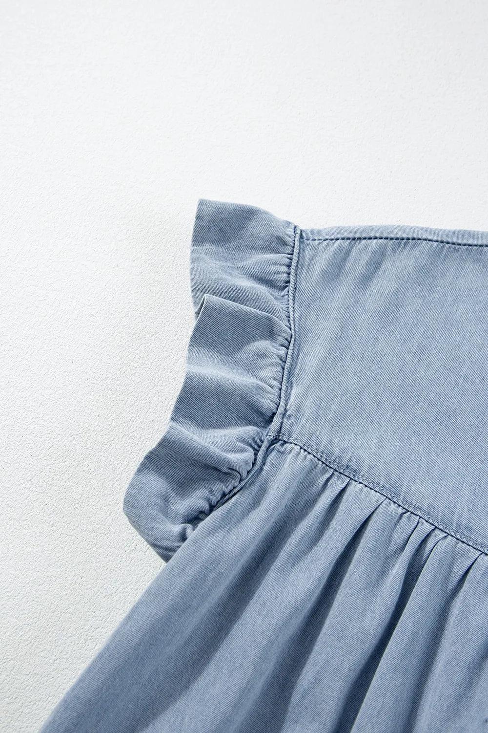 Hadley Ruffle Cap Sleeve Tiered A-line Denim Dress Product Image