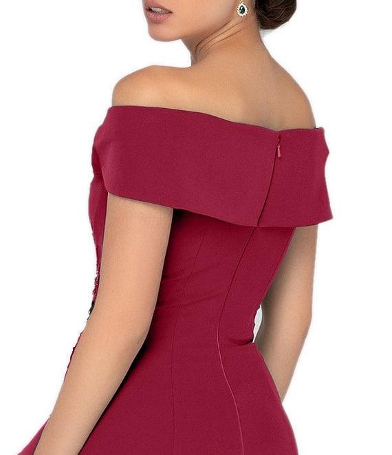 Terani Couture Off-the-Shoulder Short Sleeve Peplum Beaded Applique Mermaid Gown Product Image