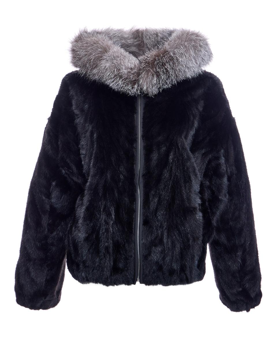 Hooded Mink Sections Jacket Product Image